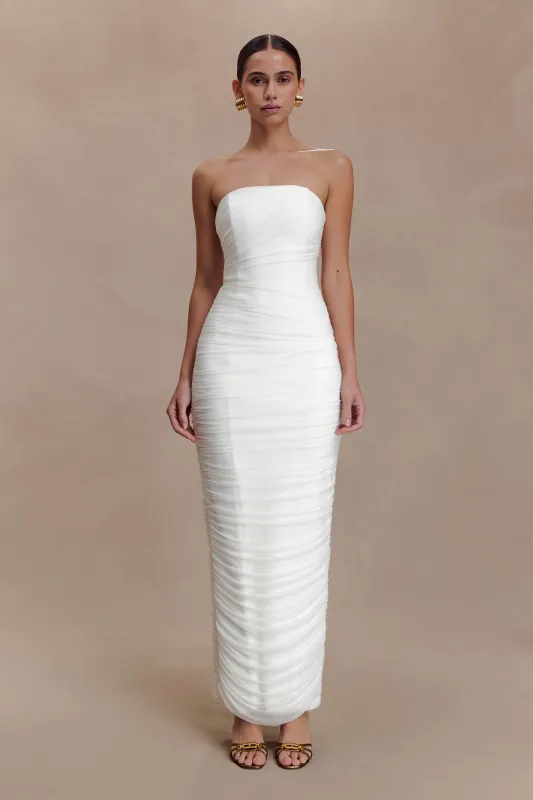 Jianna Strapless Mesh Maxi Dress - Ivory sold by Meshki