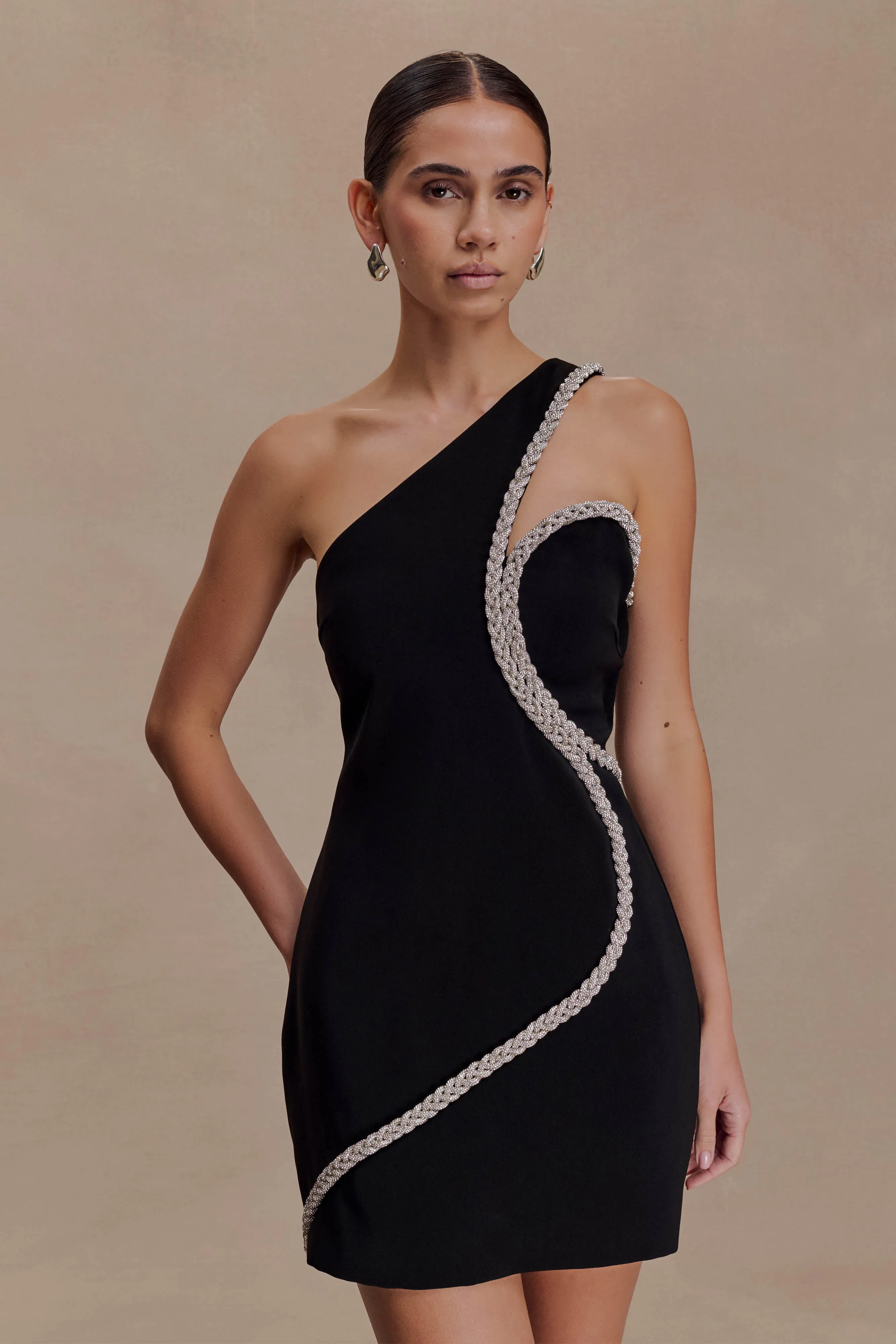 Eleonora Diamante Trim Mini Dress - Black sold by Meshki