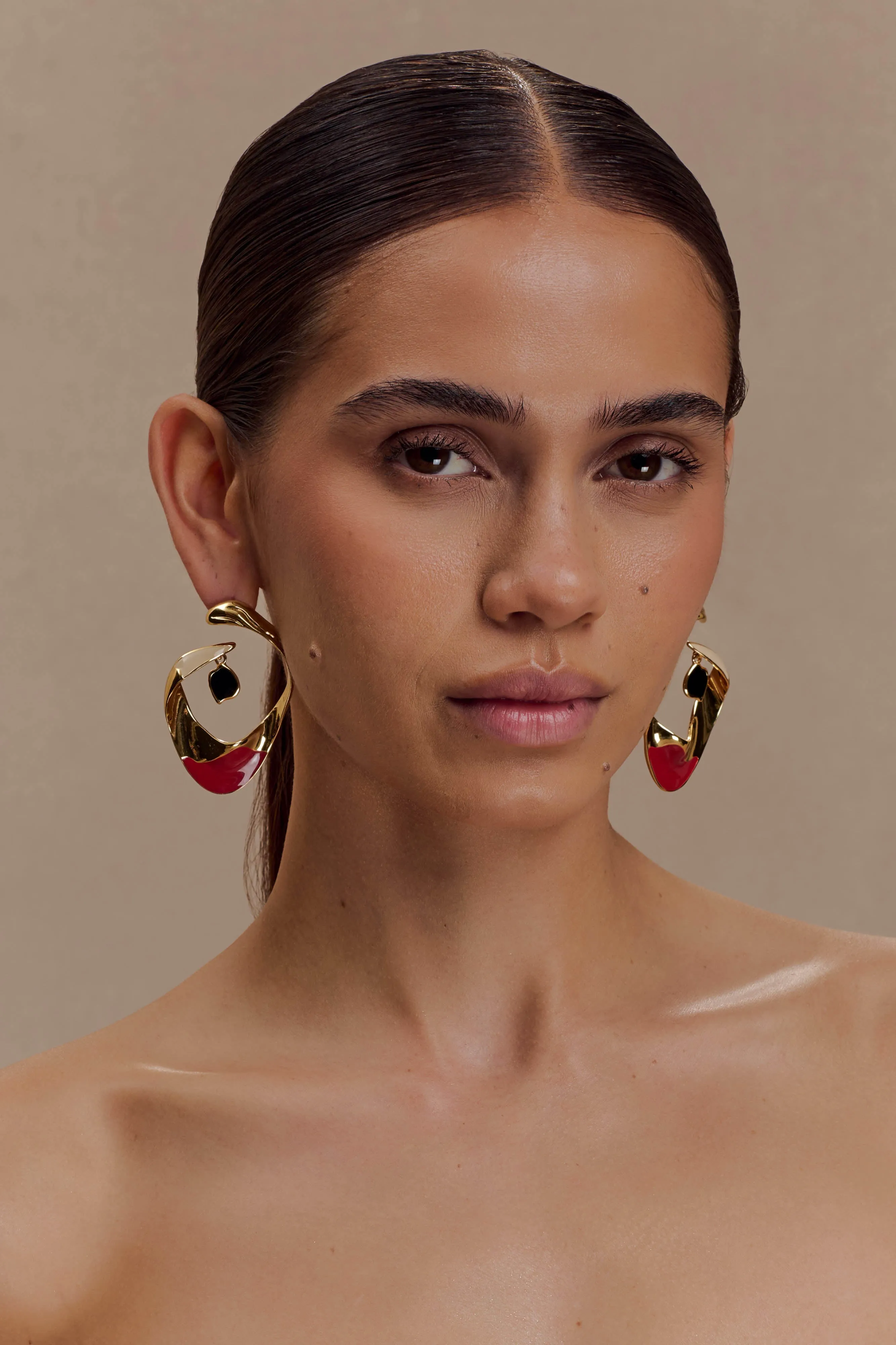 Marna Large Hoop Earrings With Stones - Gold sold by Meshki product image thumbnail 4