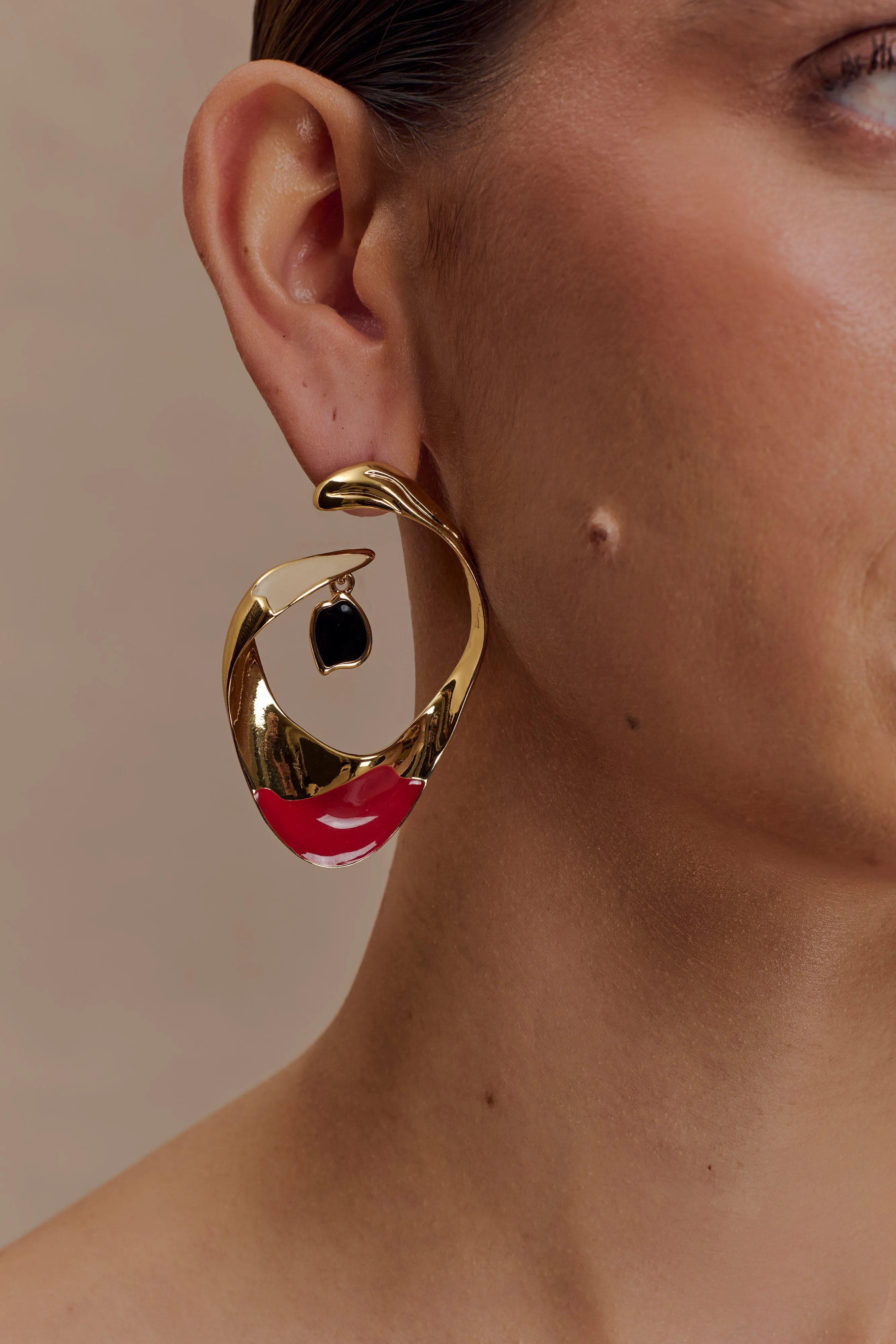 Marna Large Hoop Earrings With Stones - Gold sold by Meshki product image thumbnail 3