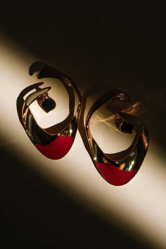 Marna Large Hoop Earrings With Stones - Gold sold by Meshki