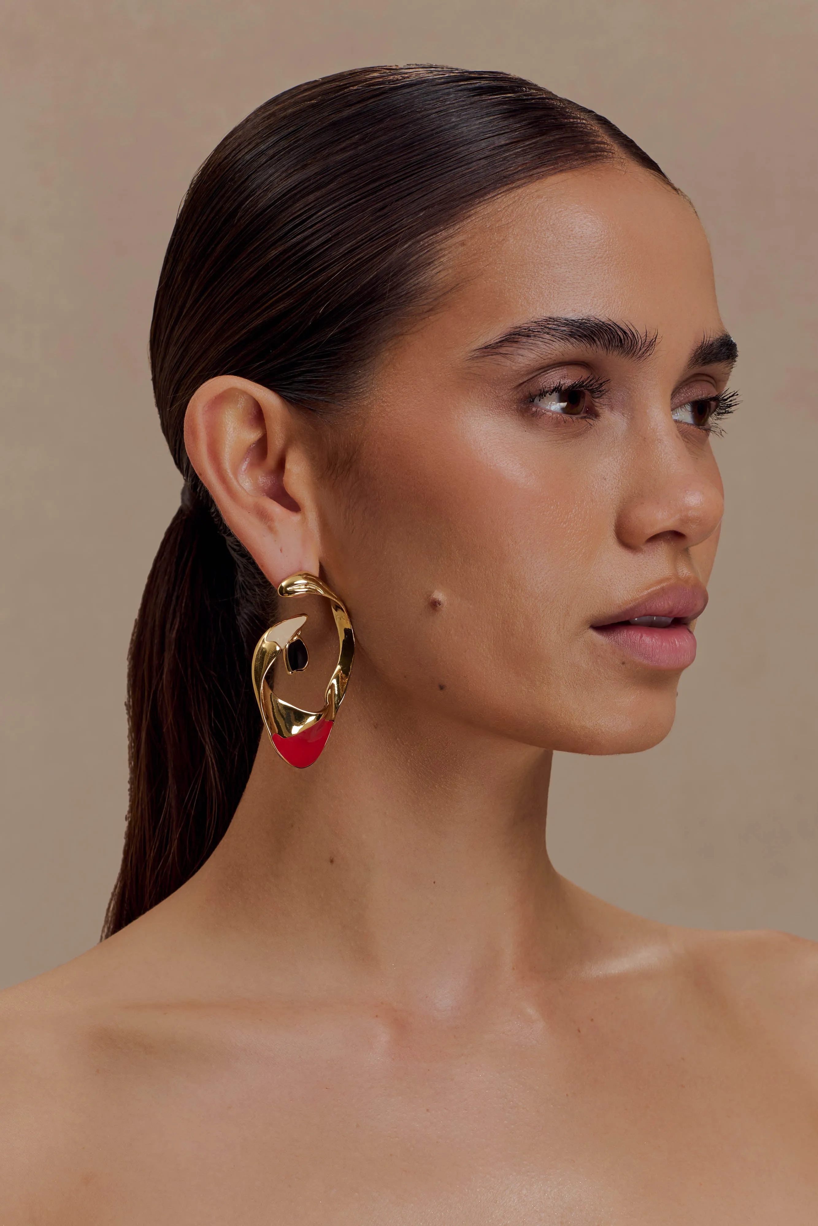 Marna Large Hoop Earrings With Stones - Gold sold by Meshki product image thumbnail 2