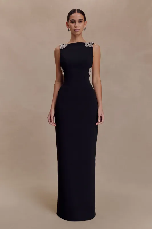 Lorde Embellished Crepe Maxi Dress - Black sold by Meshki