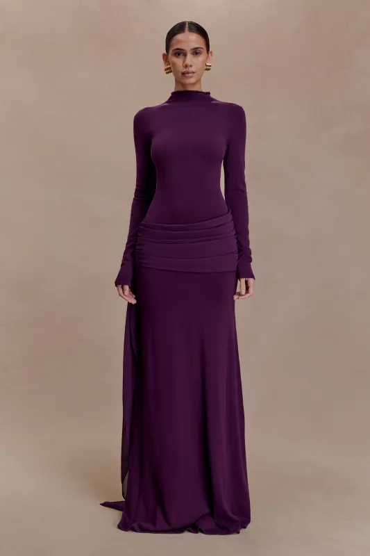 Grayson Knit Chiffon Maxi Dress - Plum sold by Meshki