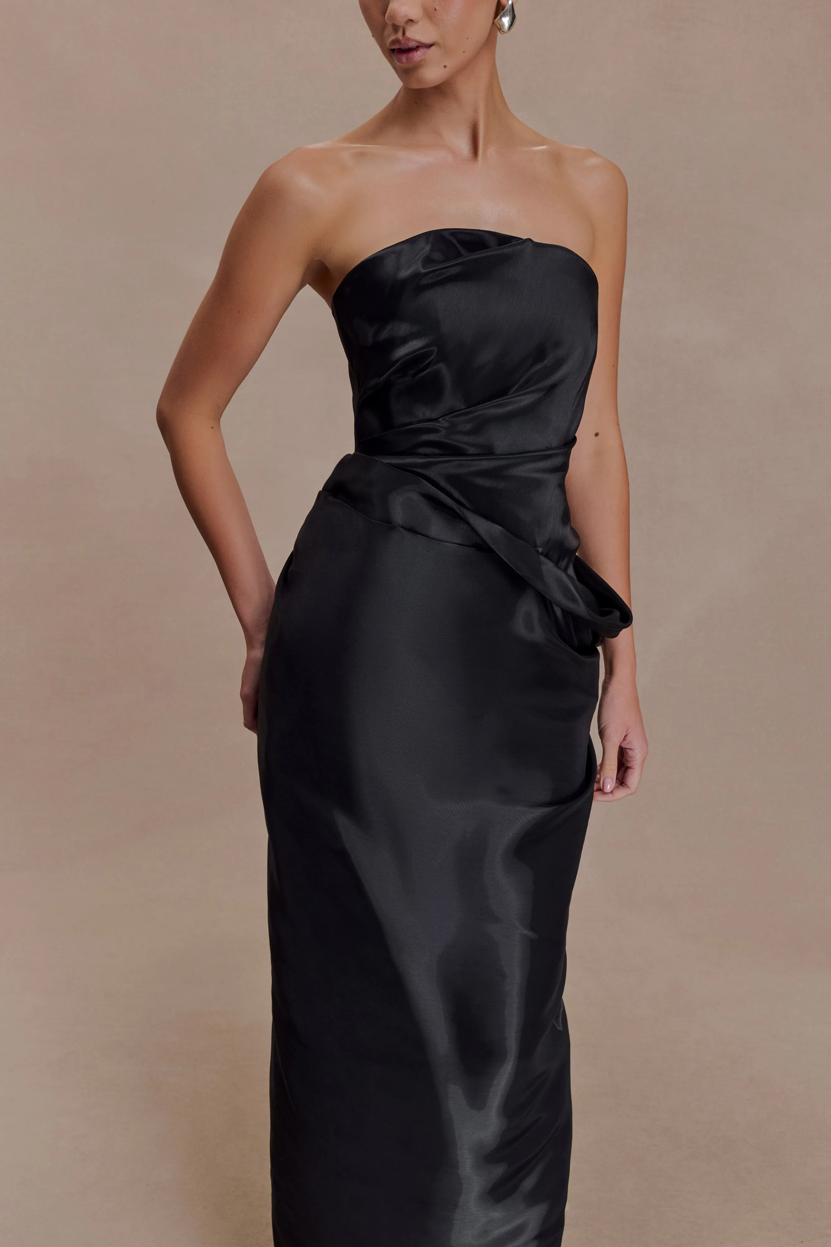 Calliope Strapless Organza Maxi Dress - Black sold by Meshki product image thumbnail 3