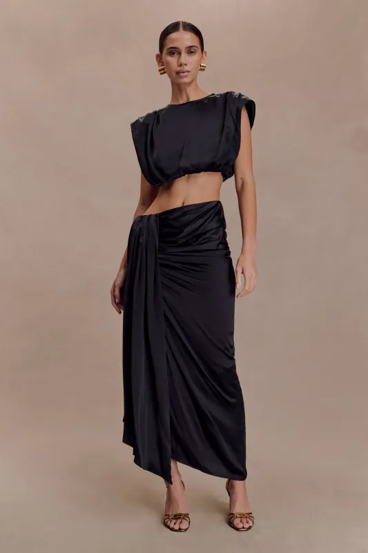 Zendaya Silk Midi Skirt - Black sold by Meshki