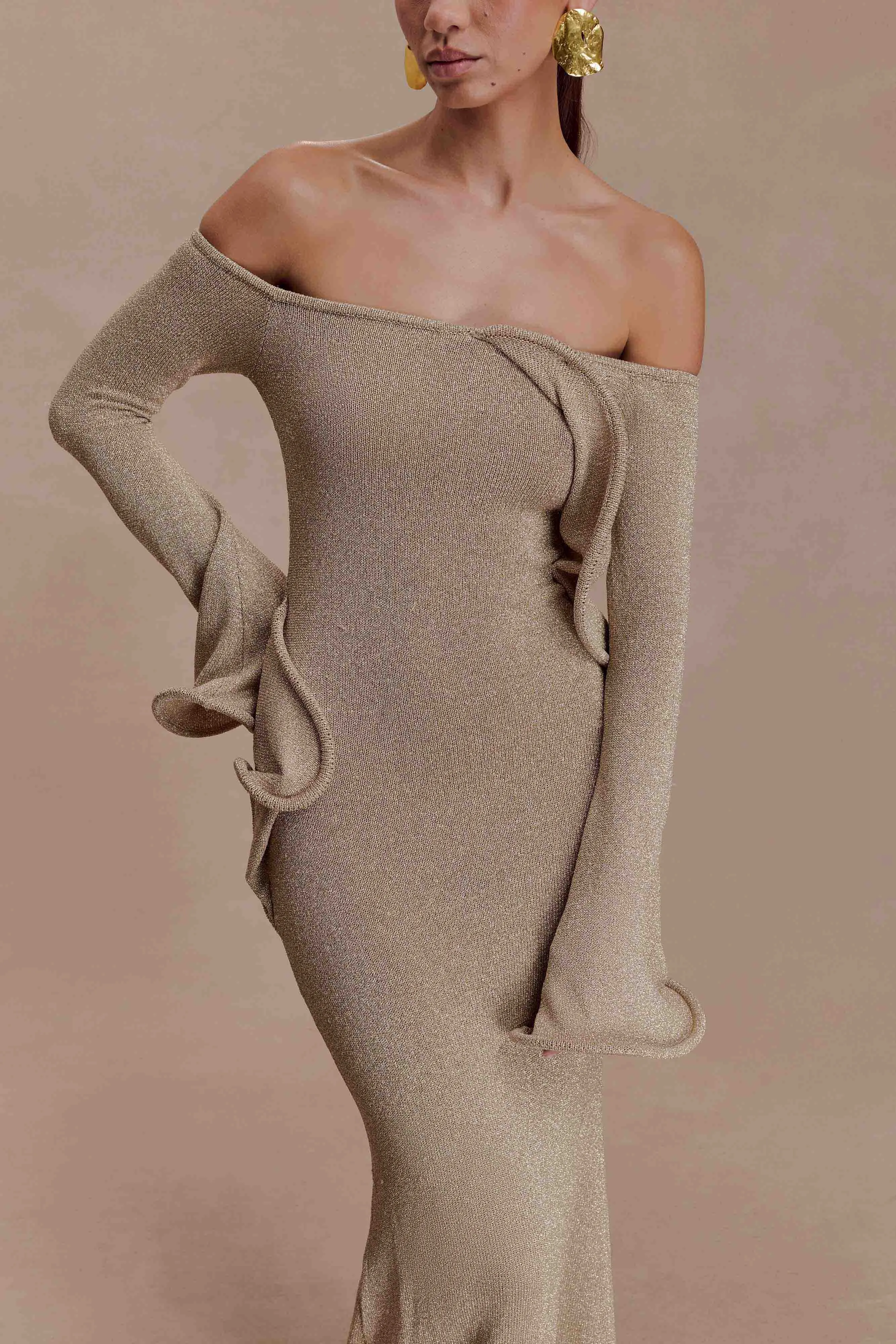 Sandrine Lurex Knit Maxi Dress - Gold sold by Meshki product image thumbnail 3