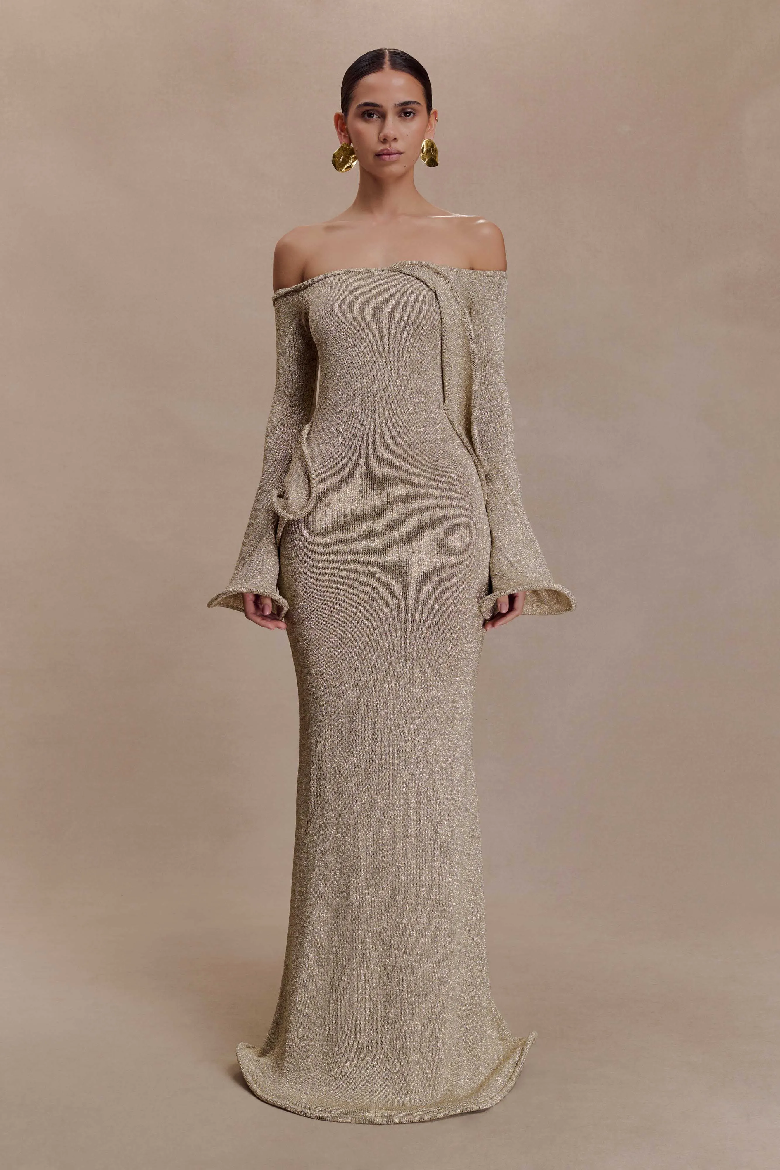 Sandrine Lurex Knit Maxi Dress - Gold sold by Meshki