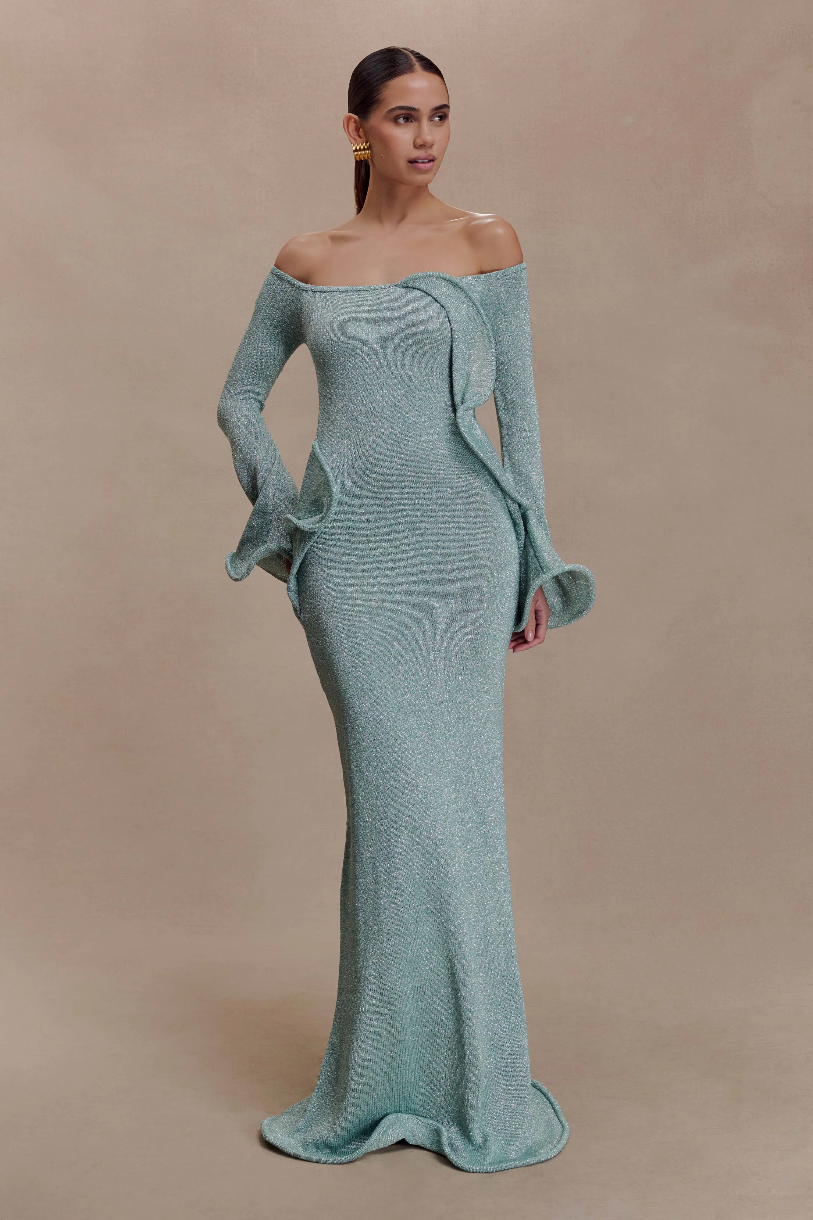 Sandrine Lurex Knit Maxi Dress - Aqua sold by Meshki product image thumbnail 5
