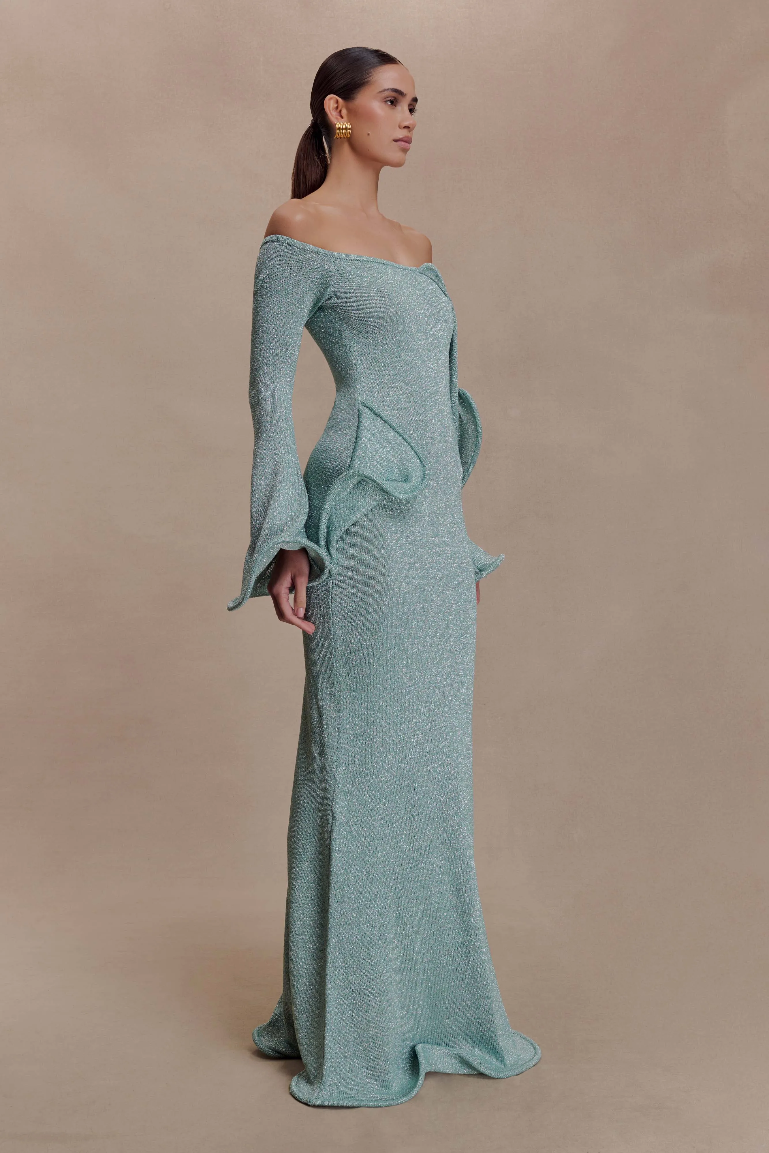 Sandrine Lurex Knit Maxi Dress - Aqua sold by Meshki product image thumbnail 4