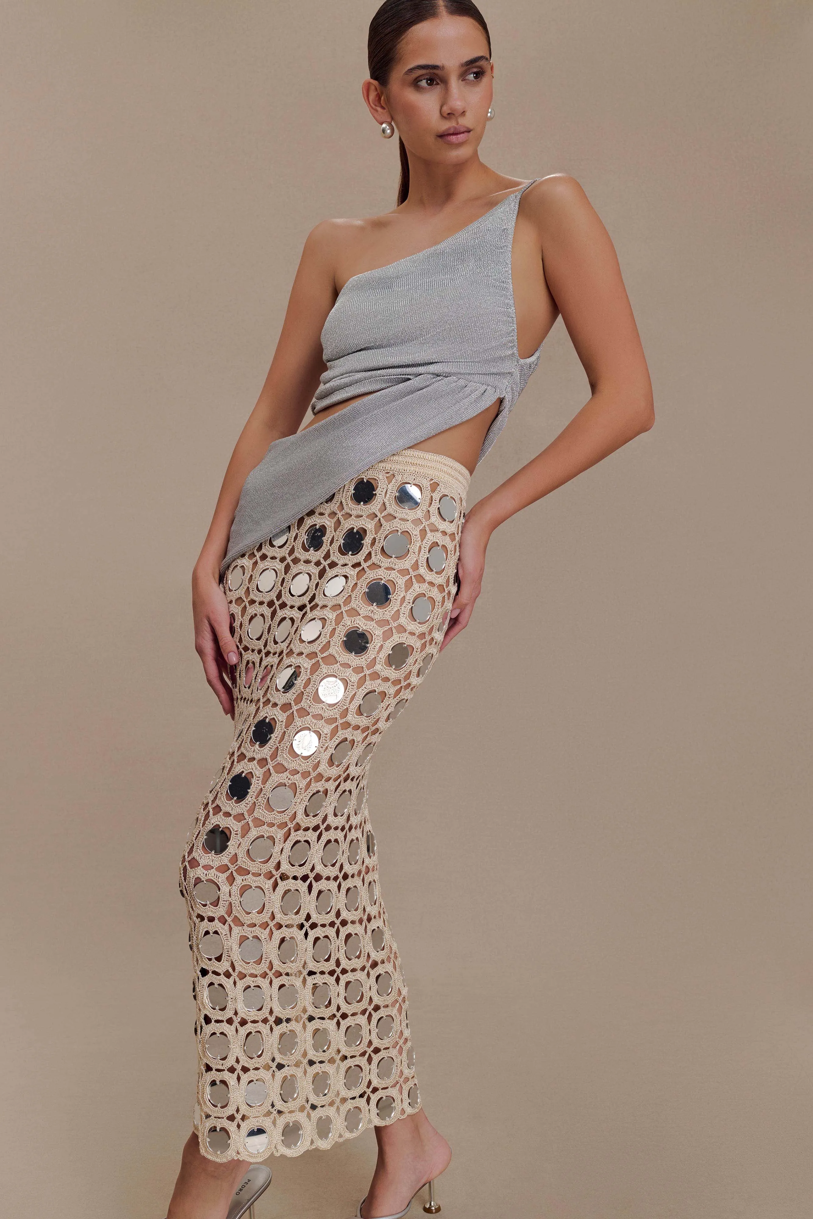 Corah Lurex Drape Knit Top - Silver sold by Meshki product image thumbnail 3