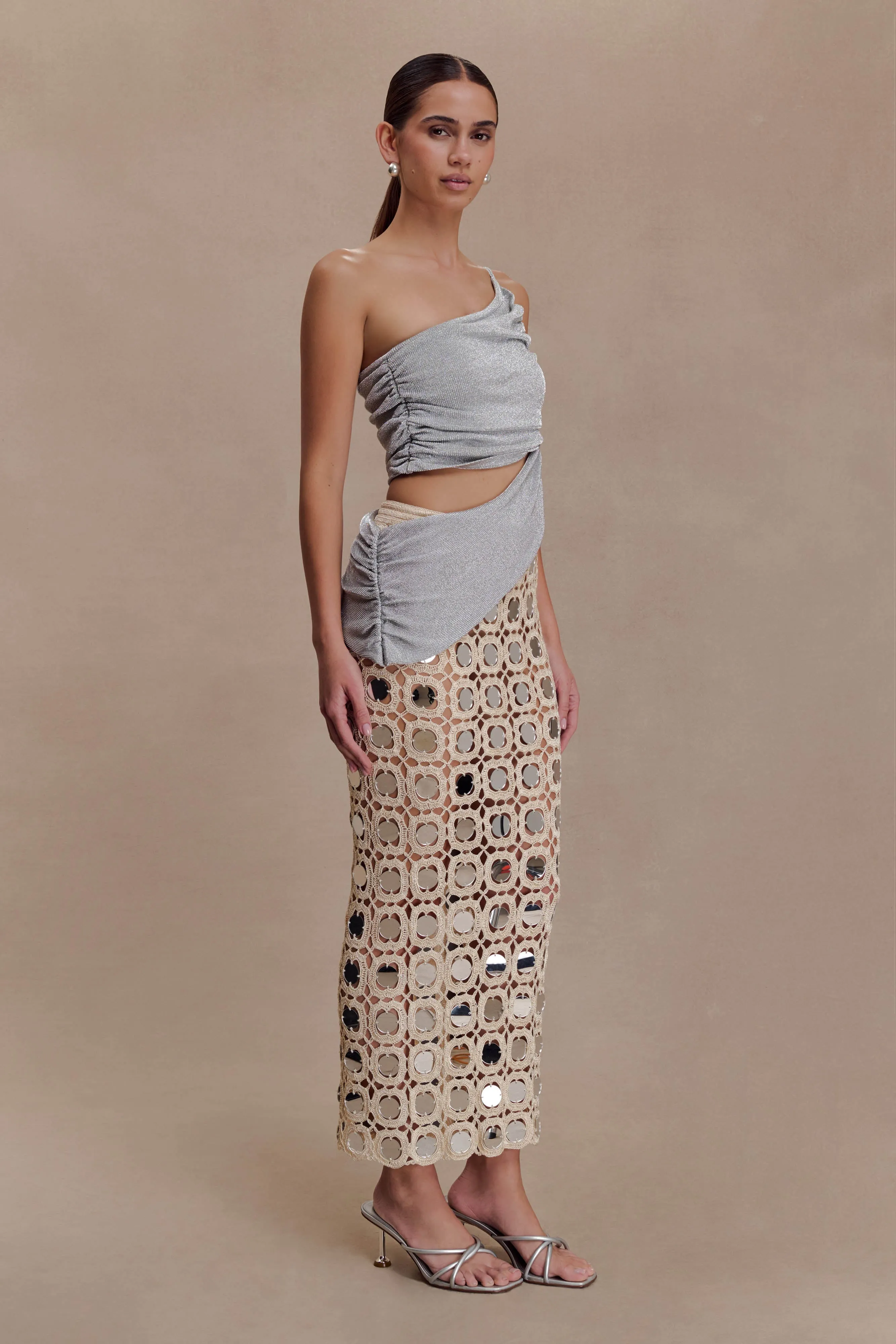 Corah Lurex Drape Knit Top - Silver sold by Meshki product image thumbnail 4