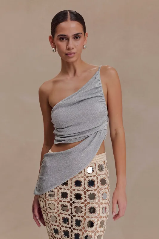 Corah Lurex Drape Knit Top - Silver sold by Meshki