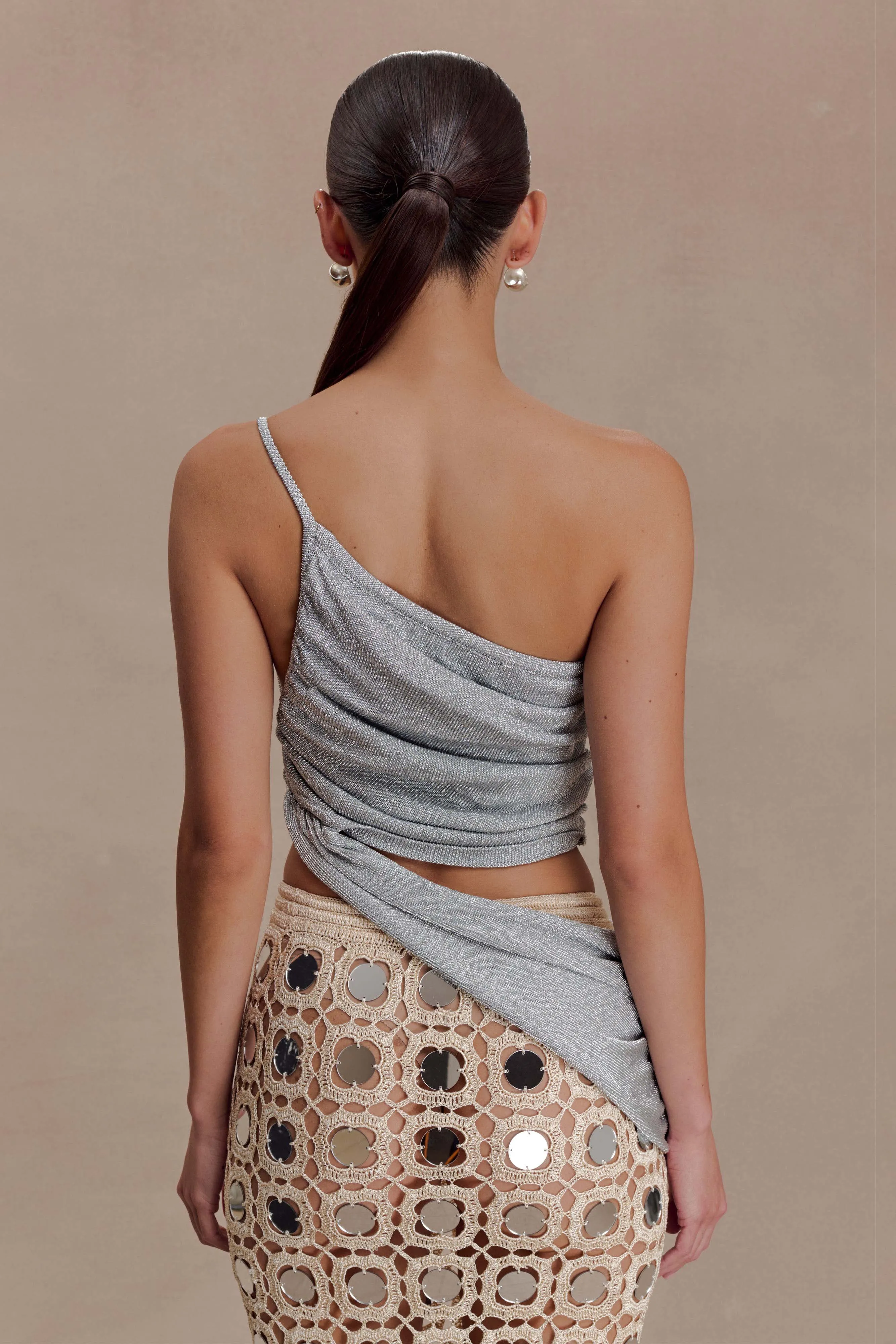 Corah Lurex Drape Knit Top - Silver sold by Meshki product image thumbnail 2