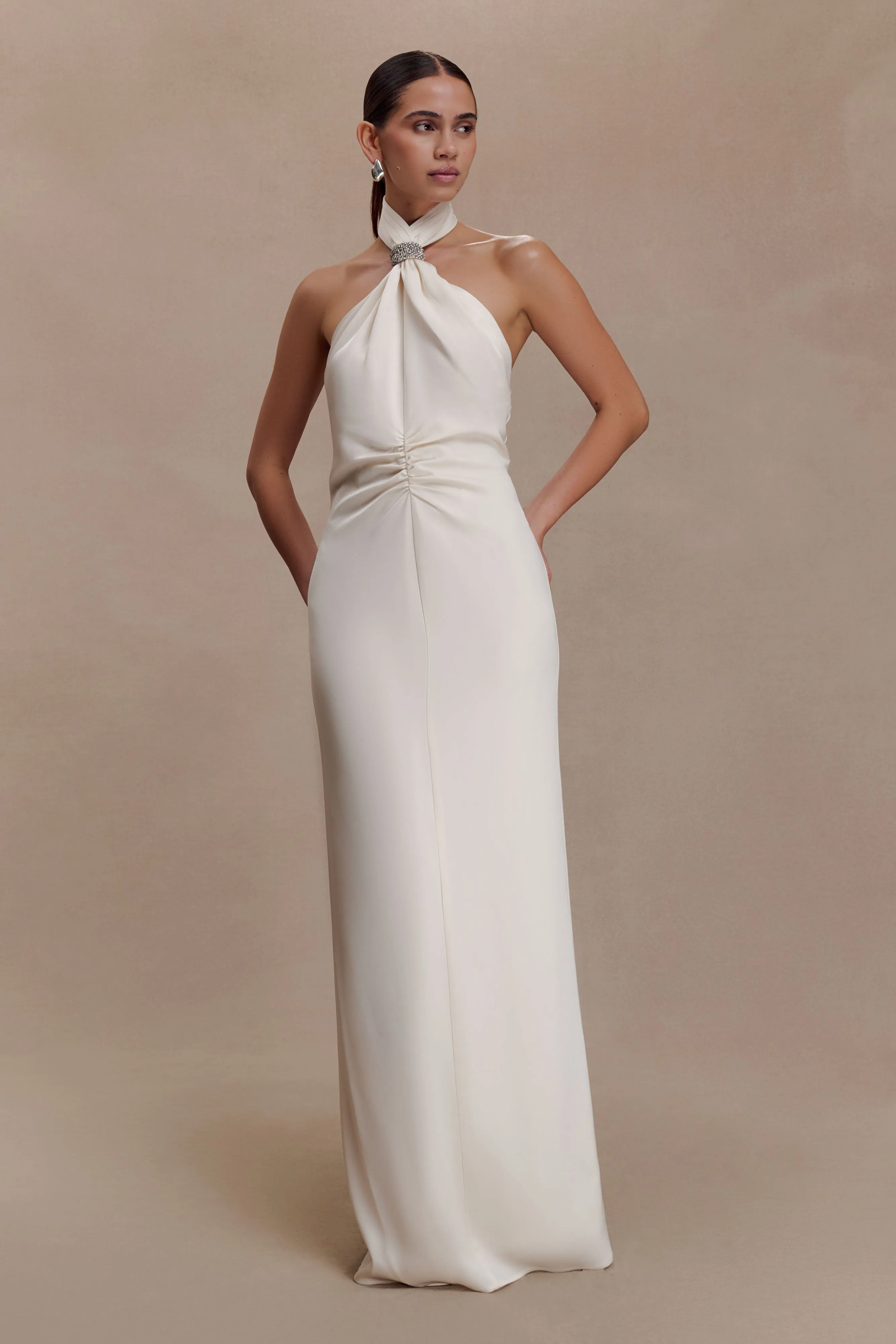 Freja Halter Maxi Dress With Hardware - Blush Ivory sold by Meshki product image thumbnail 4