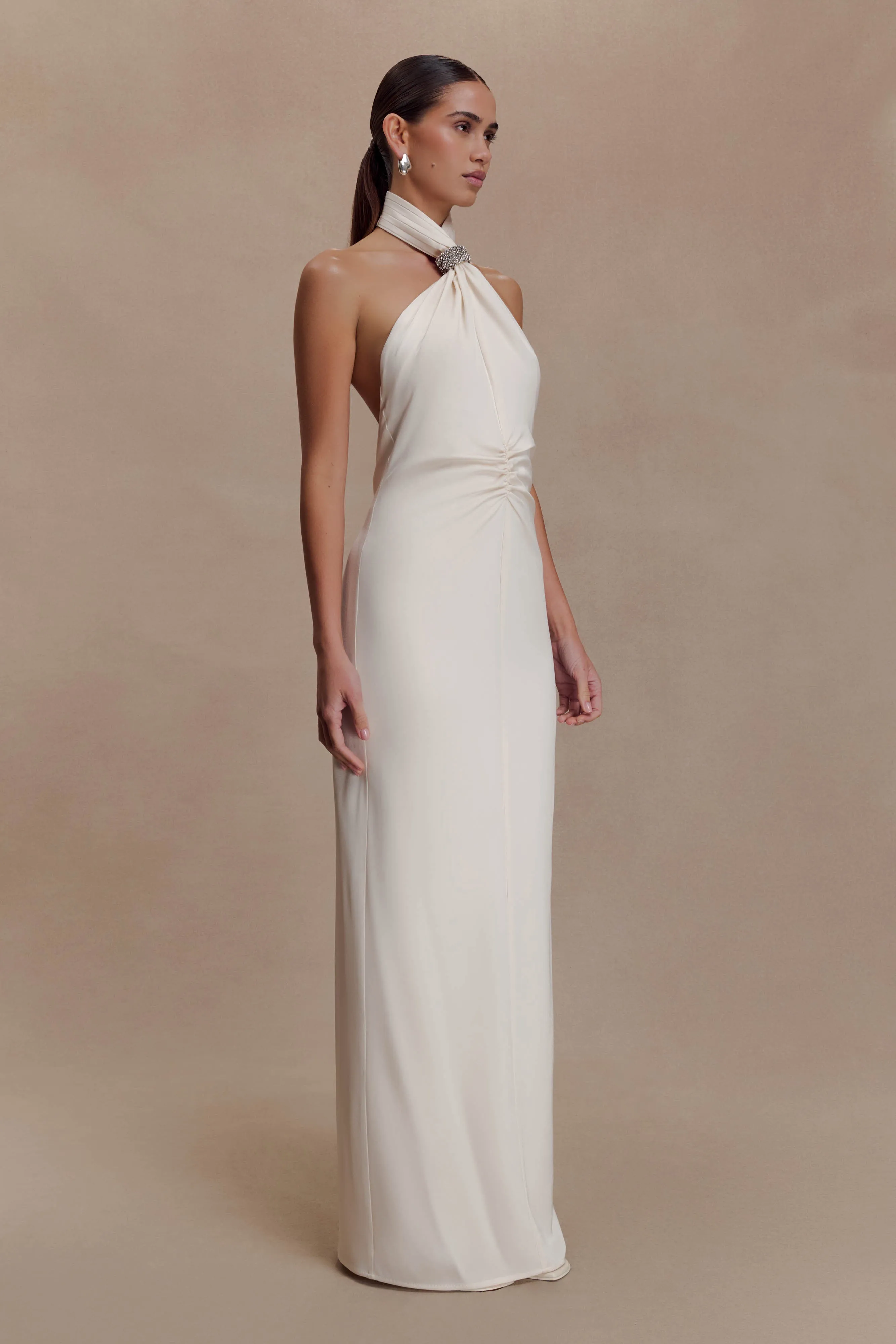 Freja Halter Maxi Dress With Hardware - Blush Ivory sold by Meshki product image thumbnail 3