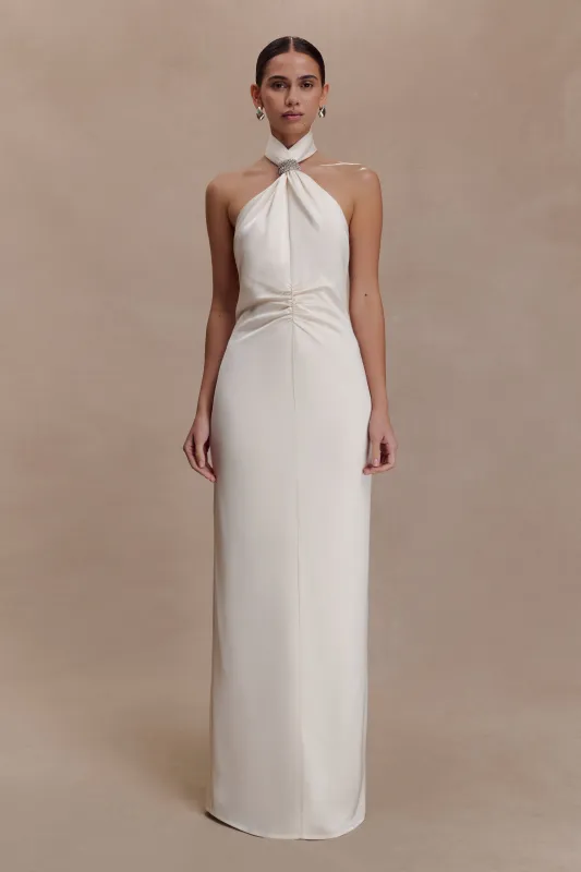 Freja Halter Maxi Dress With Hardware - Blush Ivory sold by Meshki