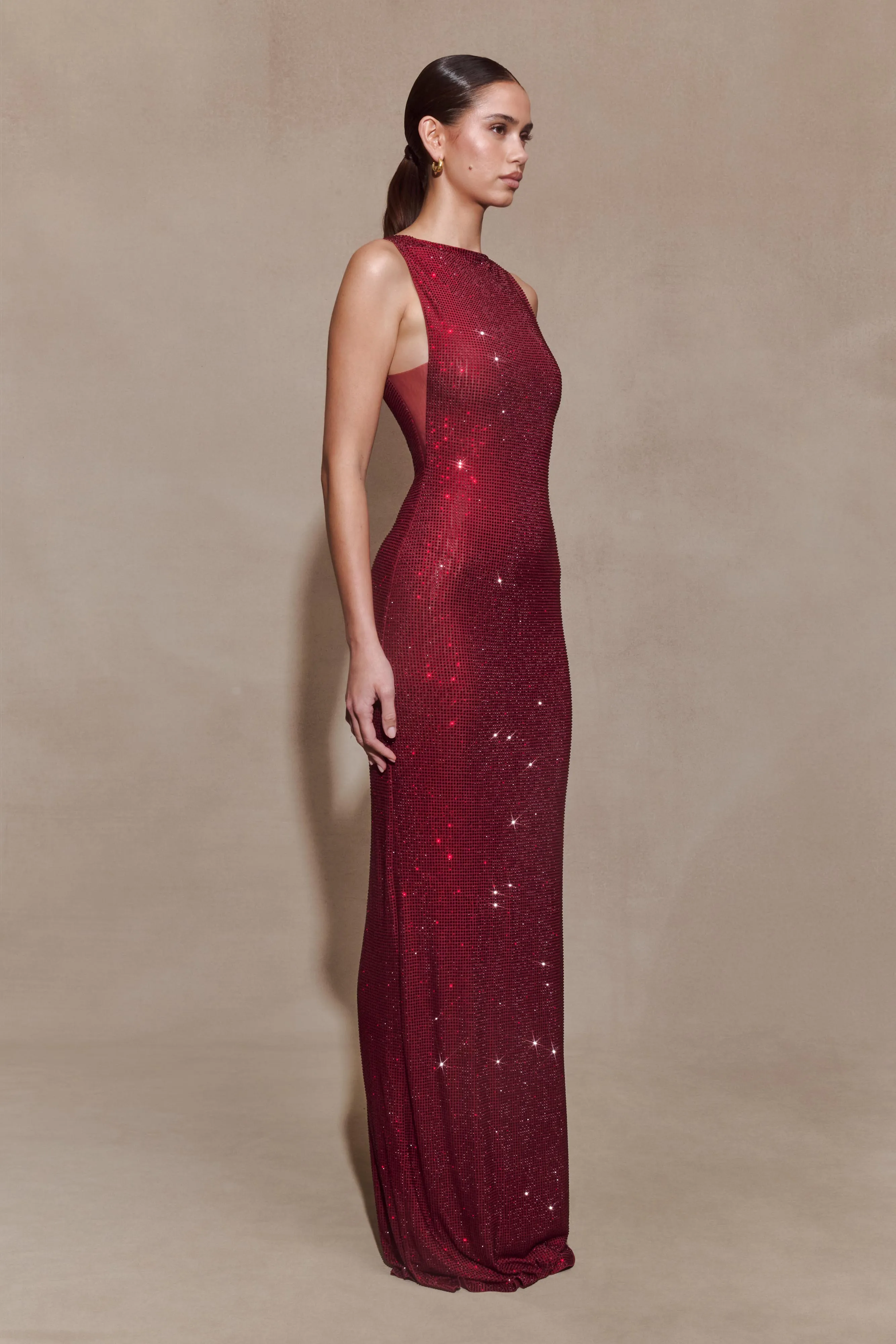 Magnolia Sleeveless Diamante Maxi Dress - Wine sold by Meshki product image thumbnail 3