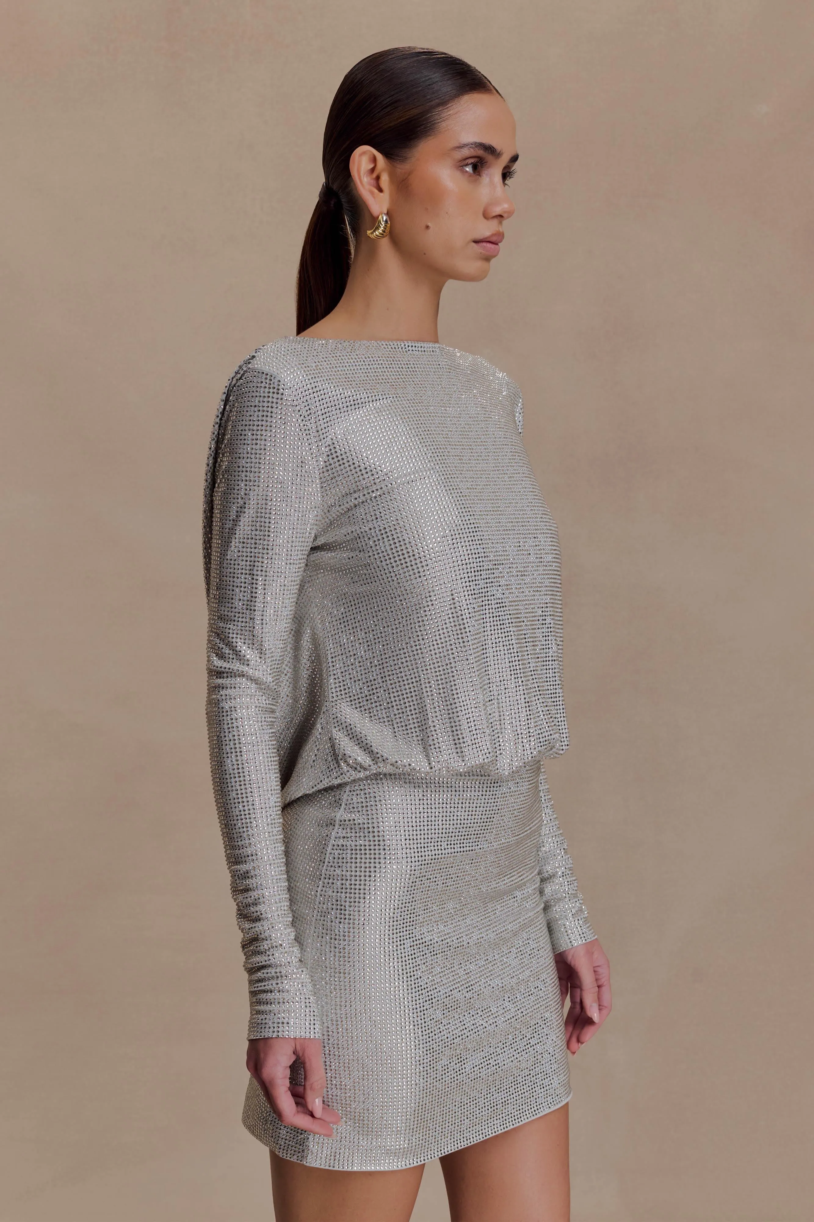 Darius Diamante Cowl Mini Dress - Silver sold by Meshki product image thumbnail 5