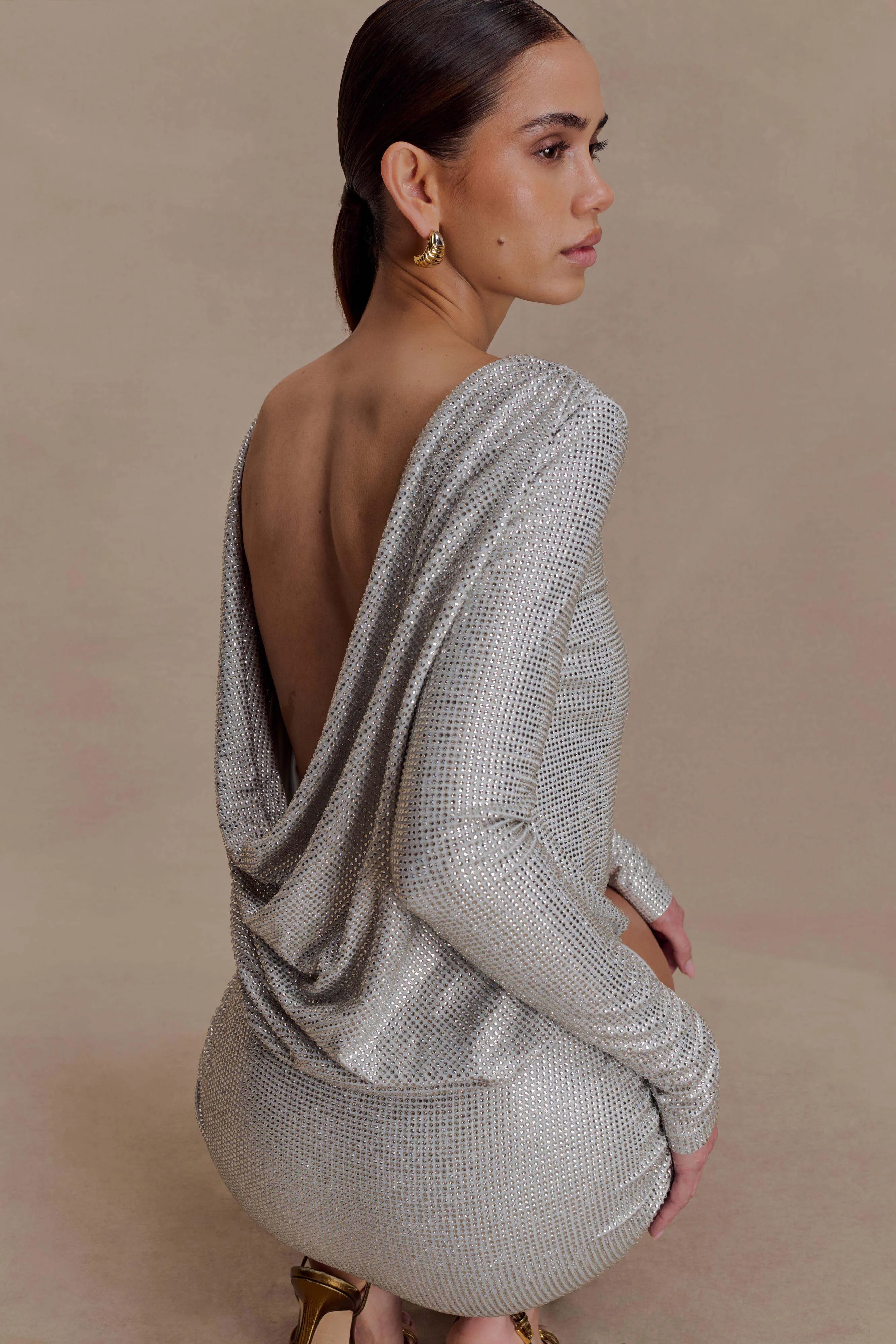 Darius Diamante Cowl Mini Dress - Silver sold by Meshki product image thumbnail 4