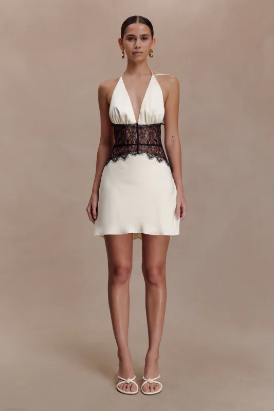 Dinah Lace And Satin Mini Dress - Black/Ivory sold by Meshki