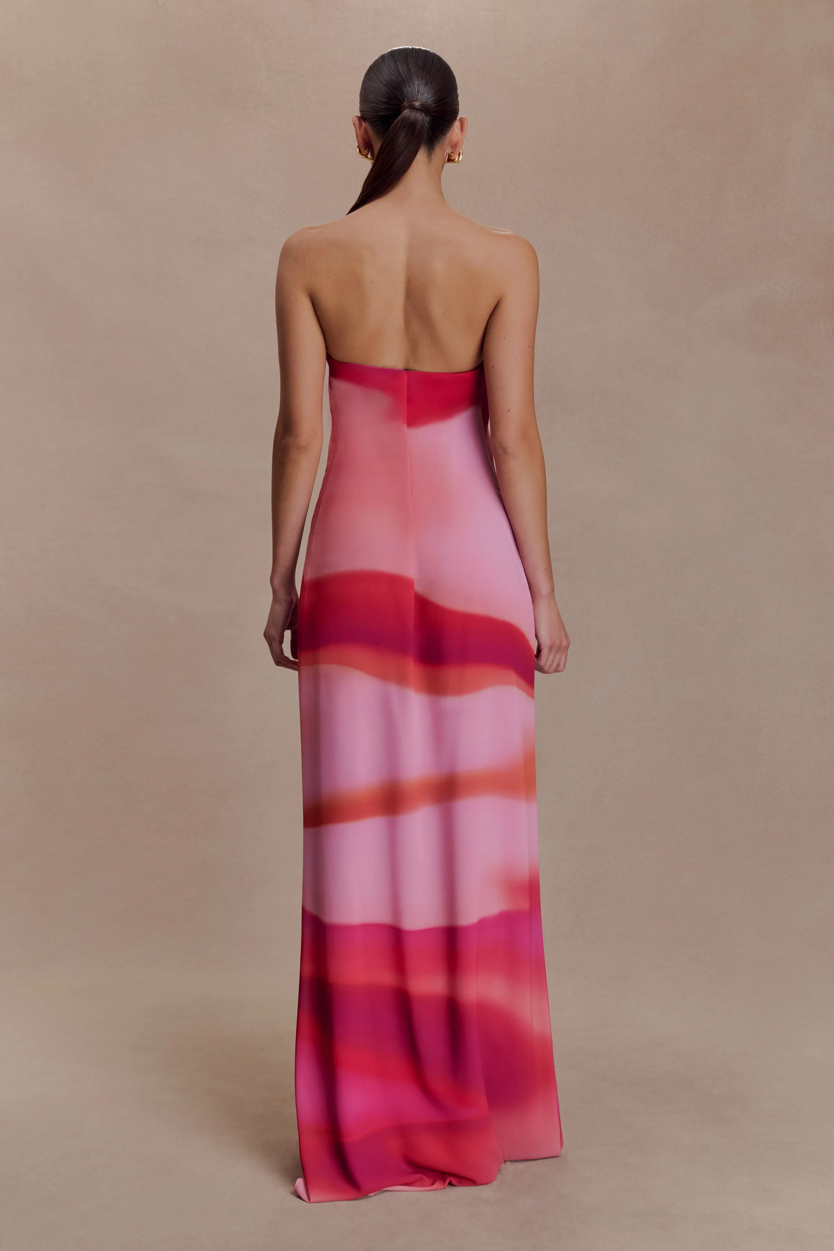 Amaya Strapless Chiffon Maxi Dress - Pink Sunset Print sold by Meshki product image thumbnail 2