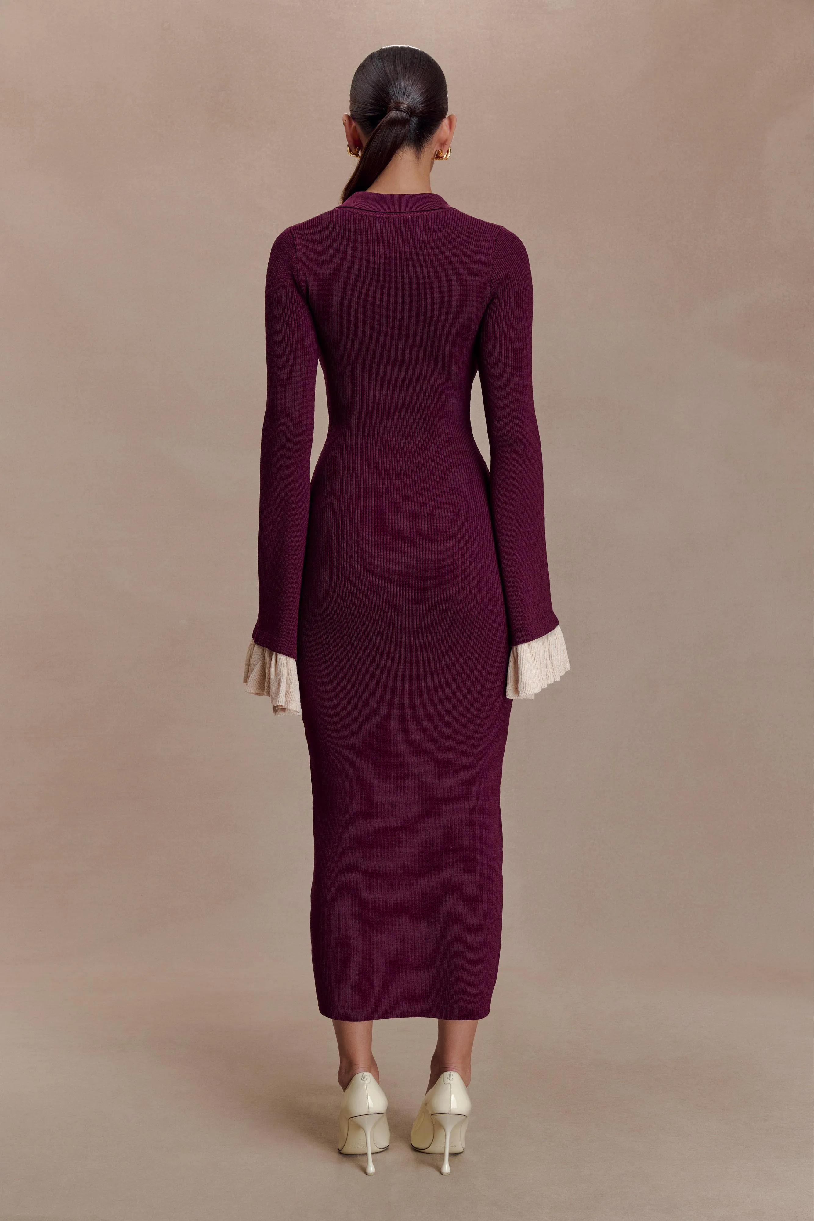 Amirose Ruffle Knit Midi Dress - Plum sold by Meshki product image thumbnail 2