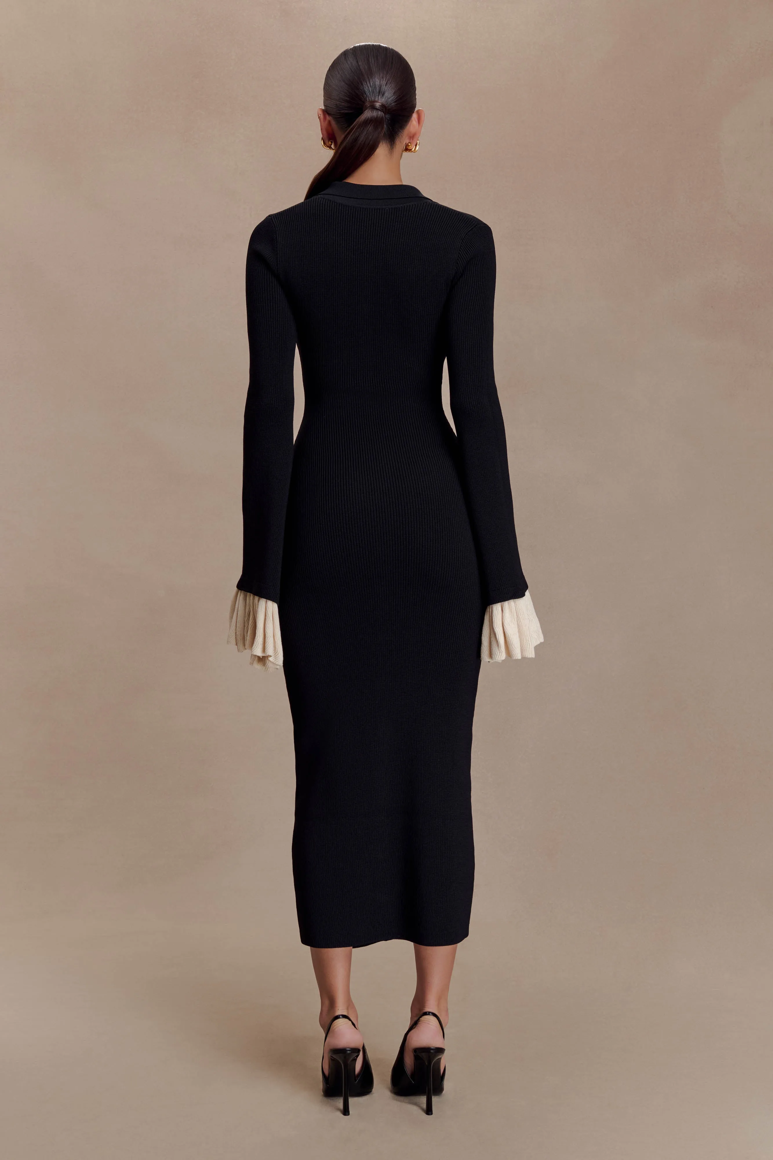 Amirose Ruffle Knit Midi Dress - Black sold by Meshki product image thumbnail 2
