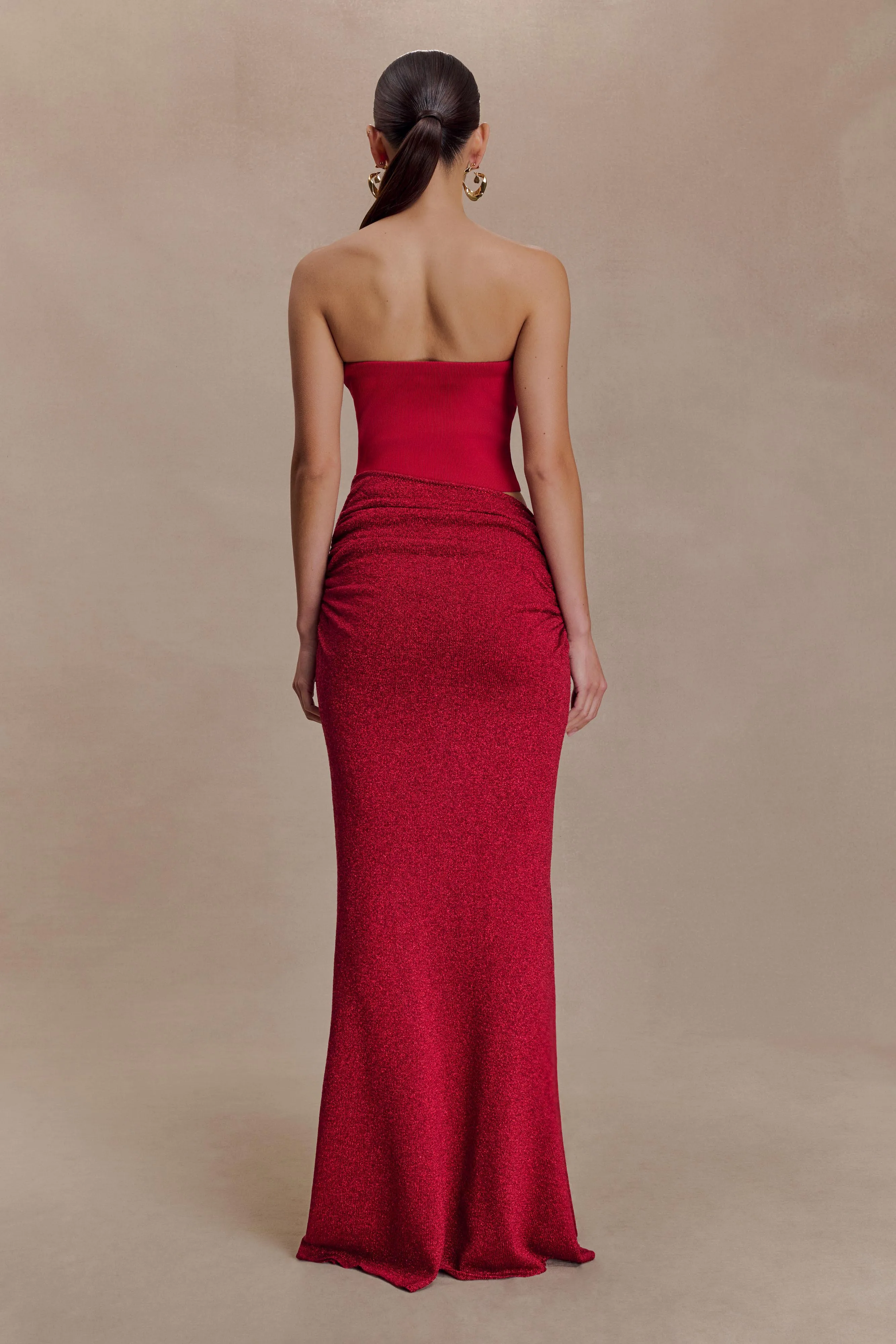 Jasiel Strapless Knit Maxi Dress - Red sold by Meshki product image thumbnail 2