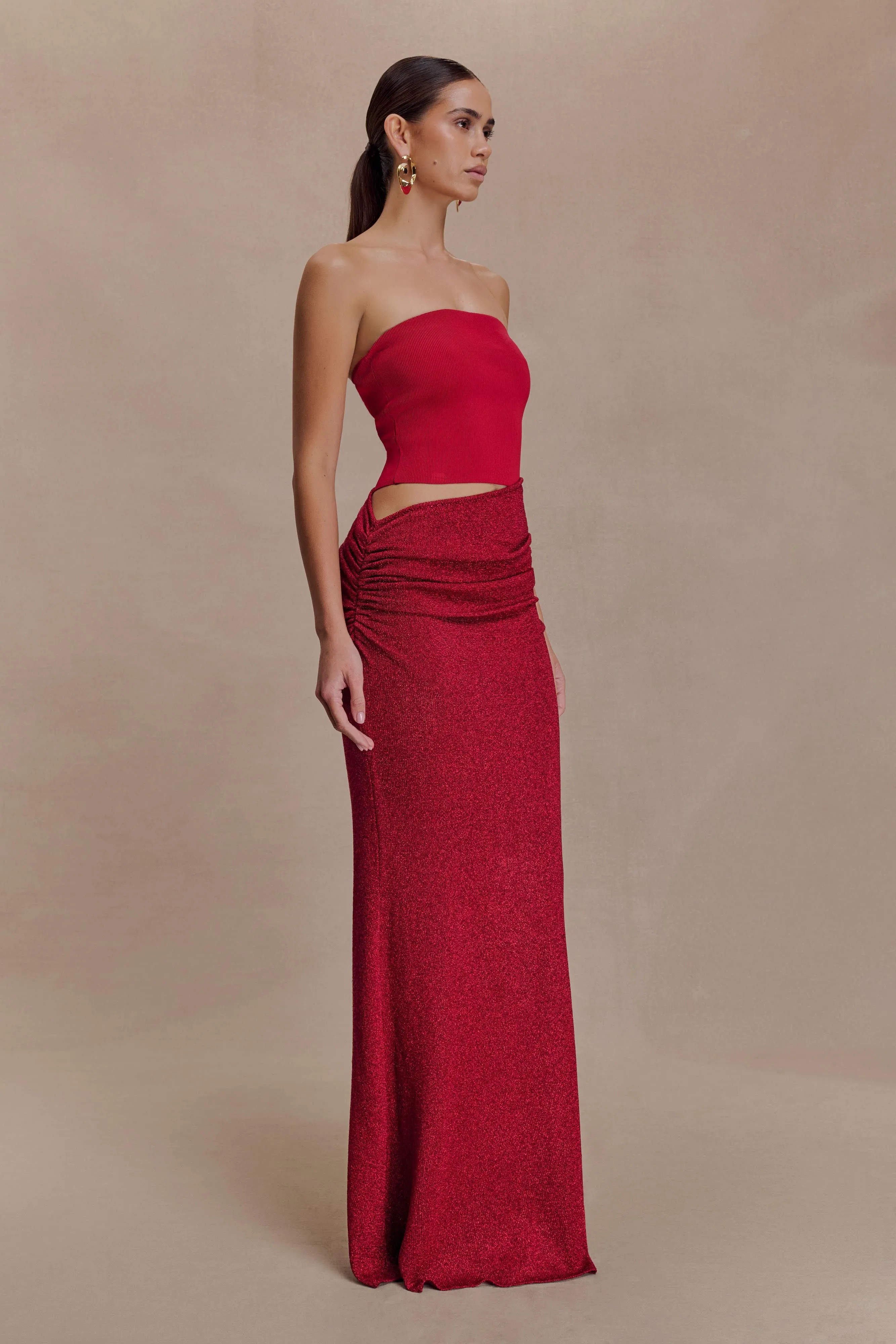 Jasiel Strapless Knit Maxi Dress - Red sold by Meshki product image thumbnail 3