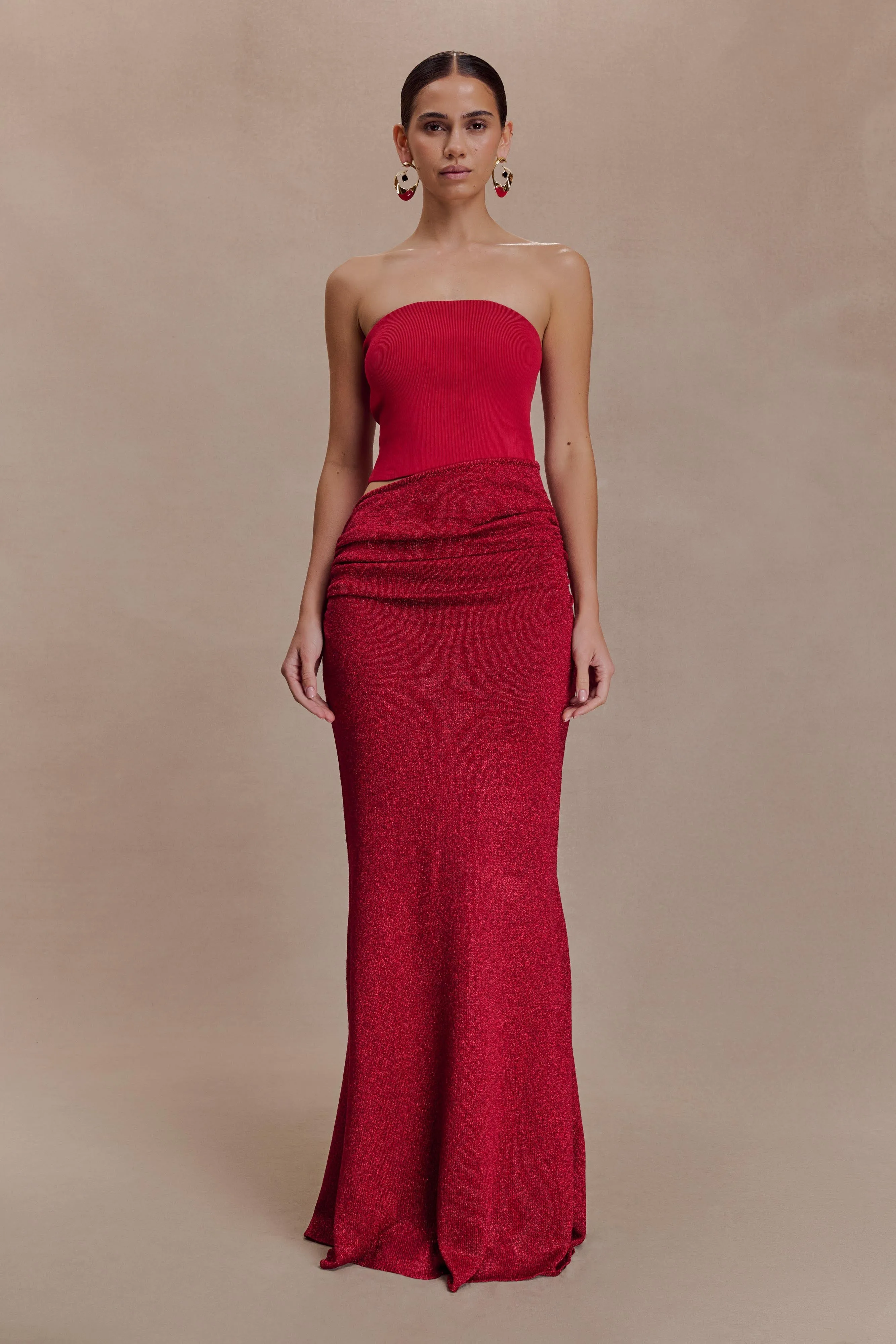 Jasiel Strapless Knit Maxi Dress - Red sold by Meshki
