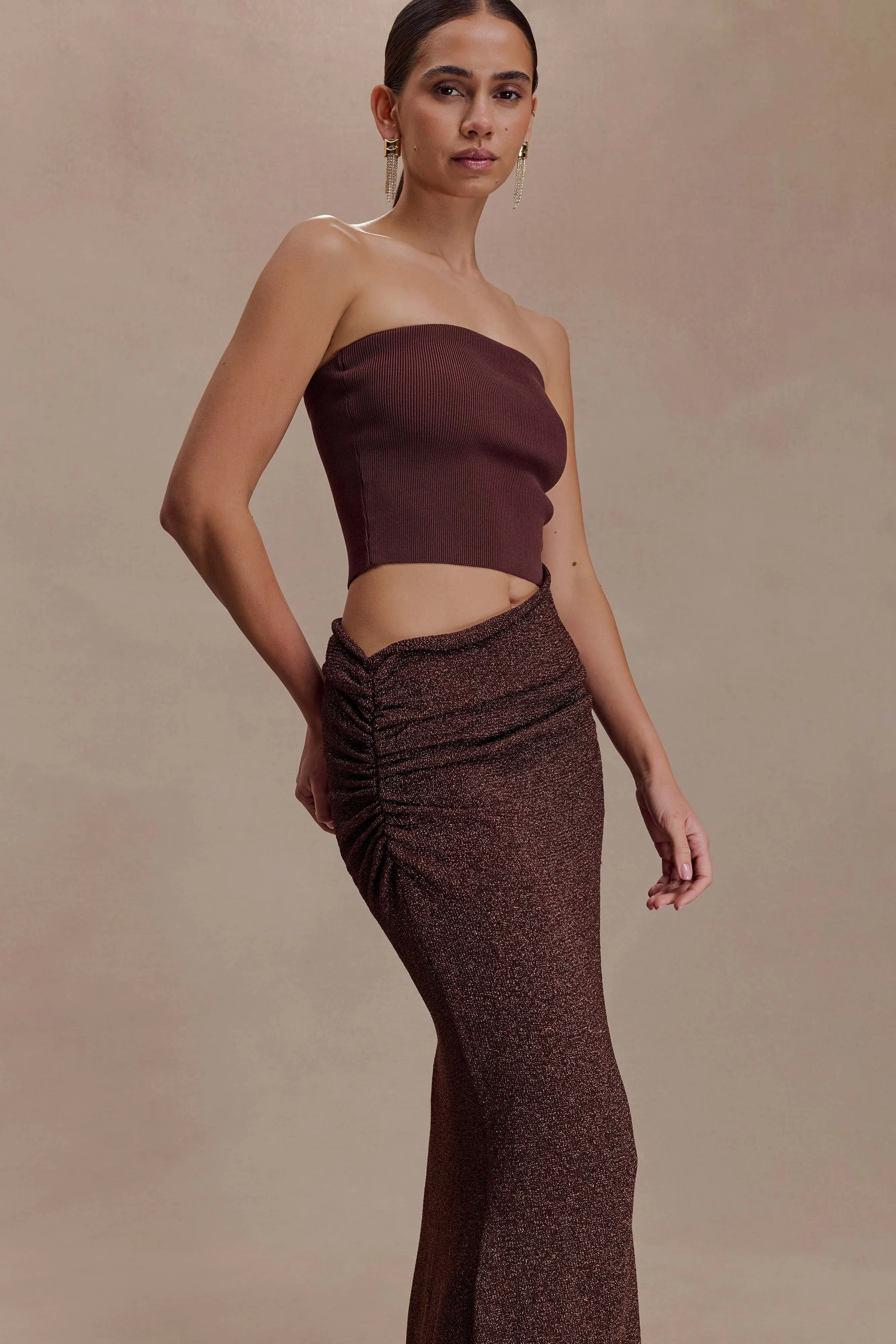 Jasiel Strapless Knit Maxi Dress - Chocolate sold by Meshki product image thumbnail 5