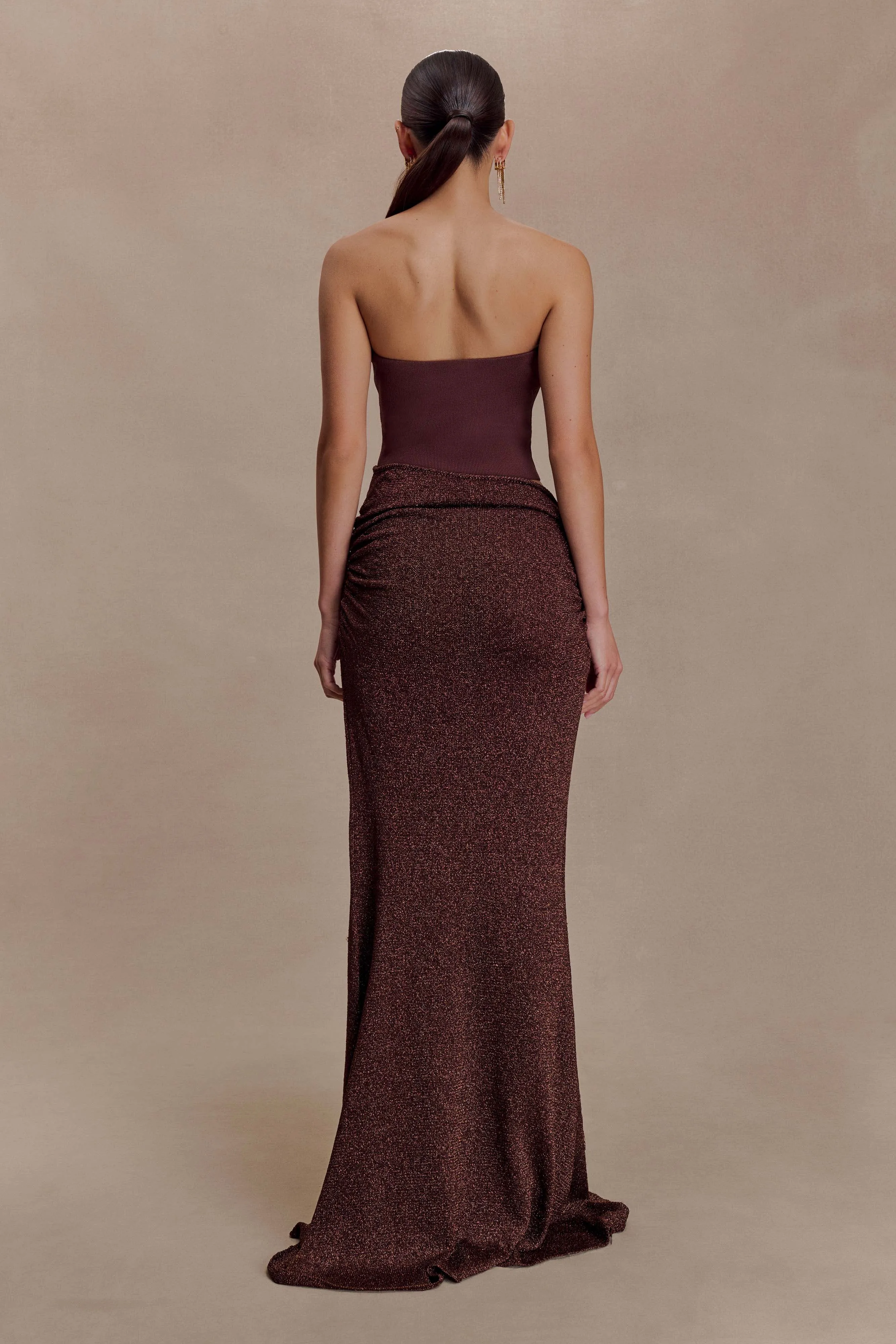 Jasiel Strapless Knit Maxi Dress - Chocolate sold by Meshki product image thumbnail 2