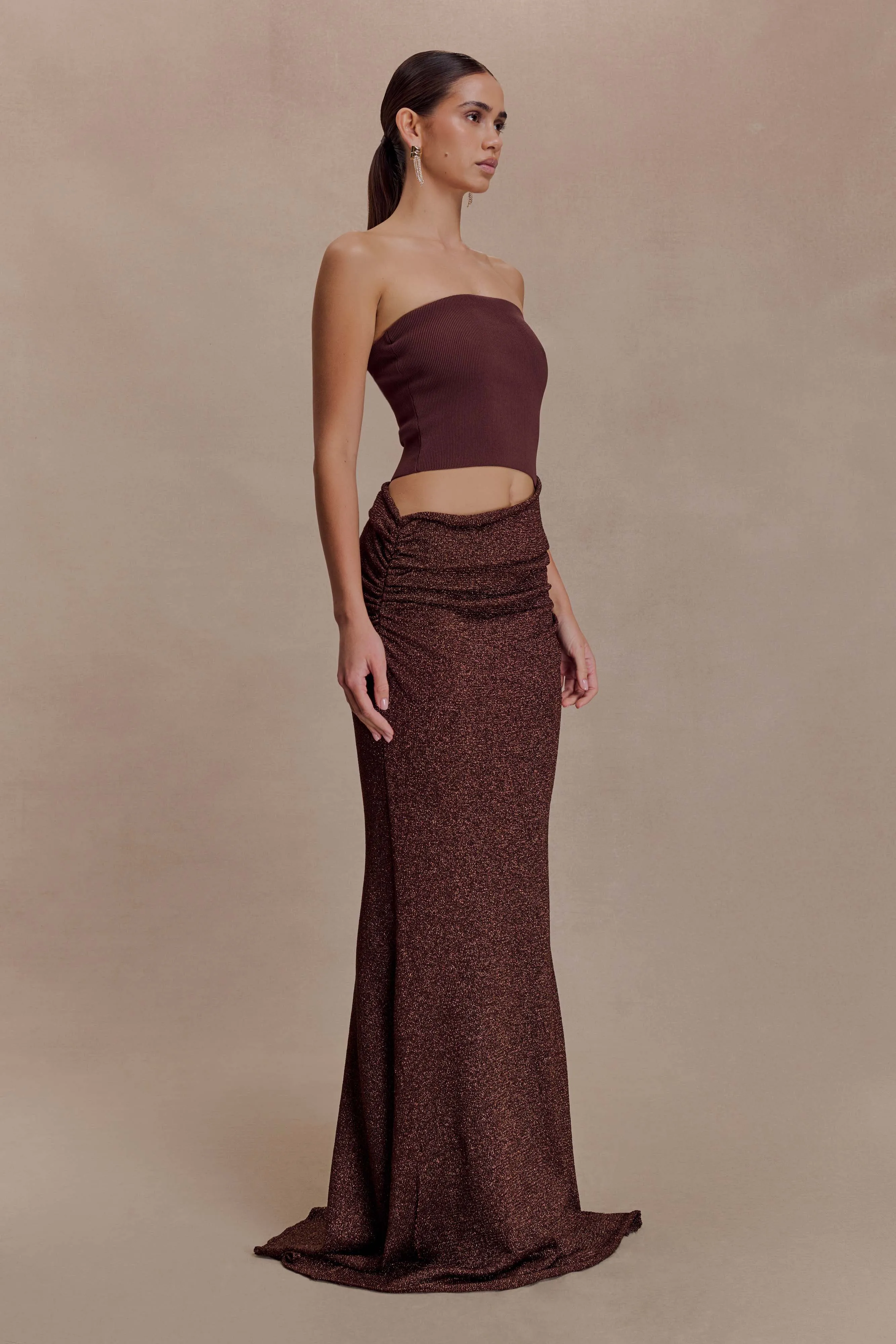 Jasiel Strapless Knit Maxi Dress - Chocolate sold by Meshki product image thumbnail 3