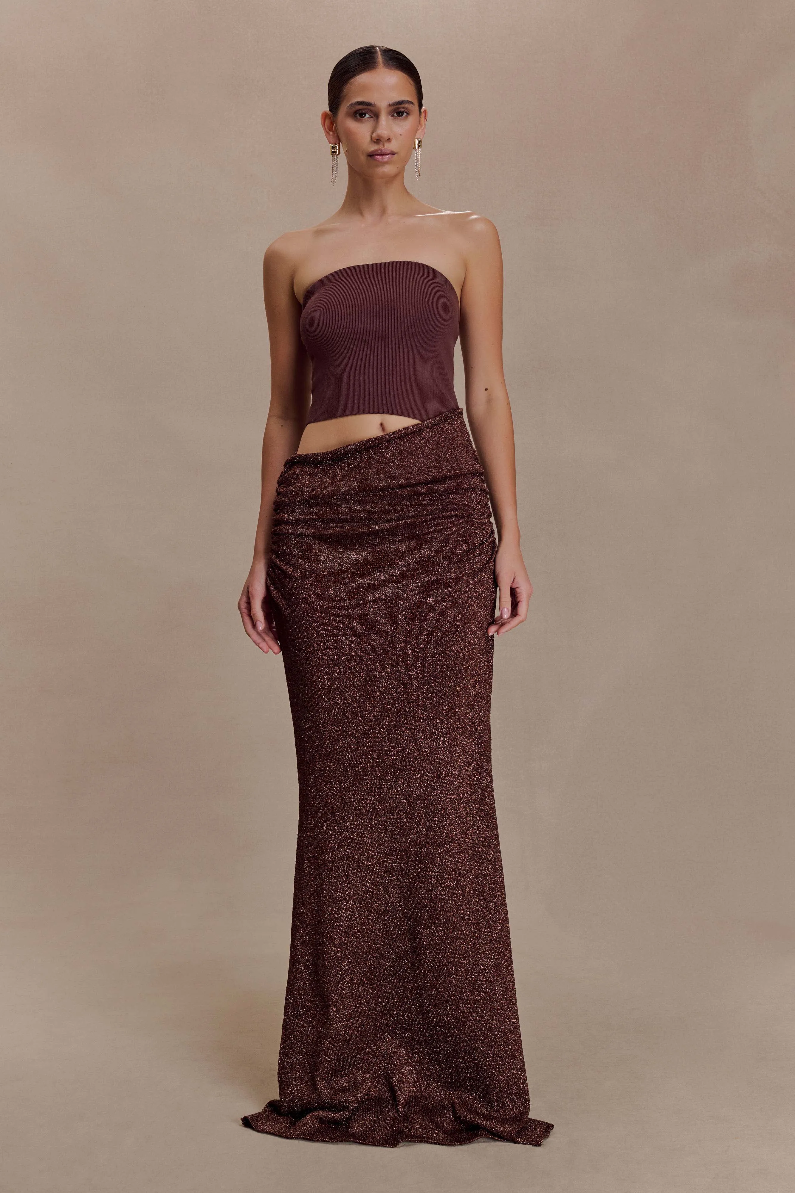 Jasiel Strapless Knit Maxi Dress - Chocolate sold by Meshki product image thumbnail 4