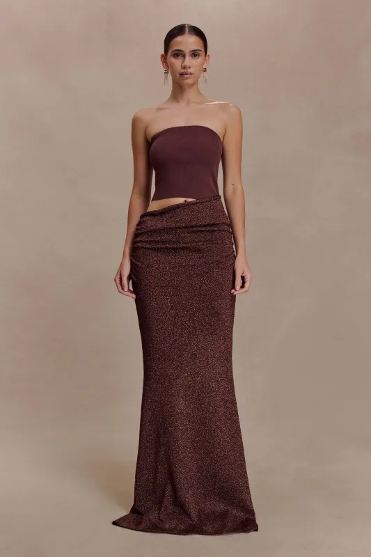 Jasiel Strapless Knit Maxi Dress - Chocolate sold by Meshki