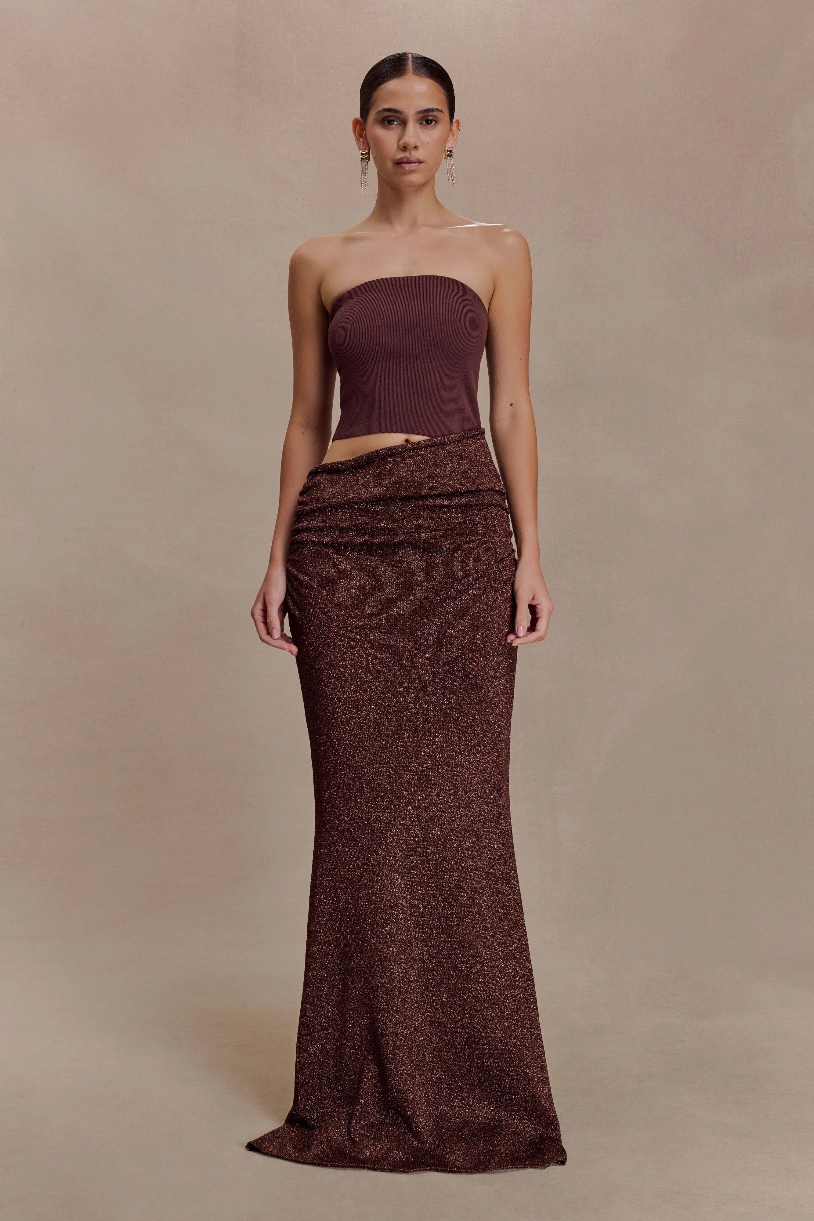 Jasiel Strapless Knit Maxi Dress - Chocolate sold by Meshki