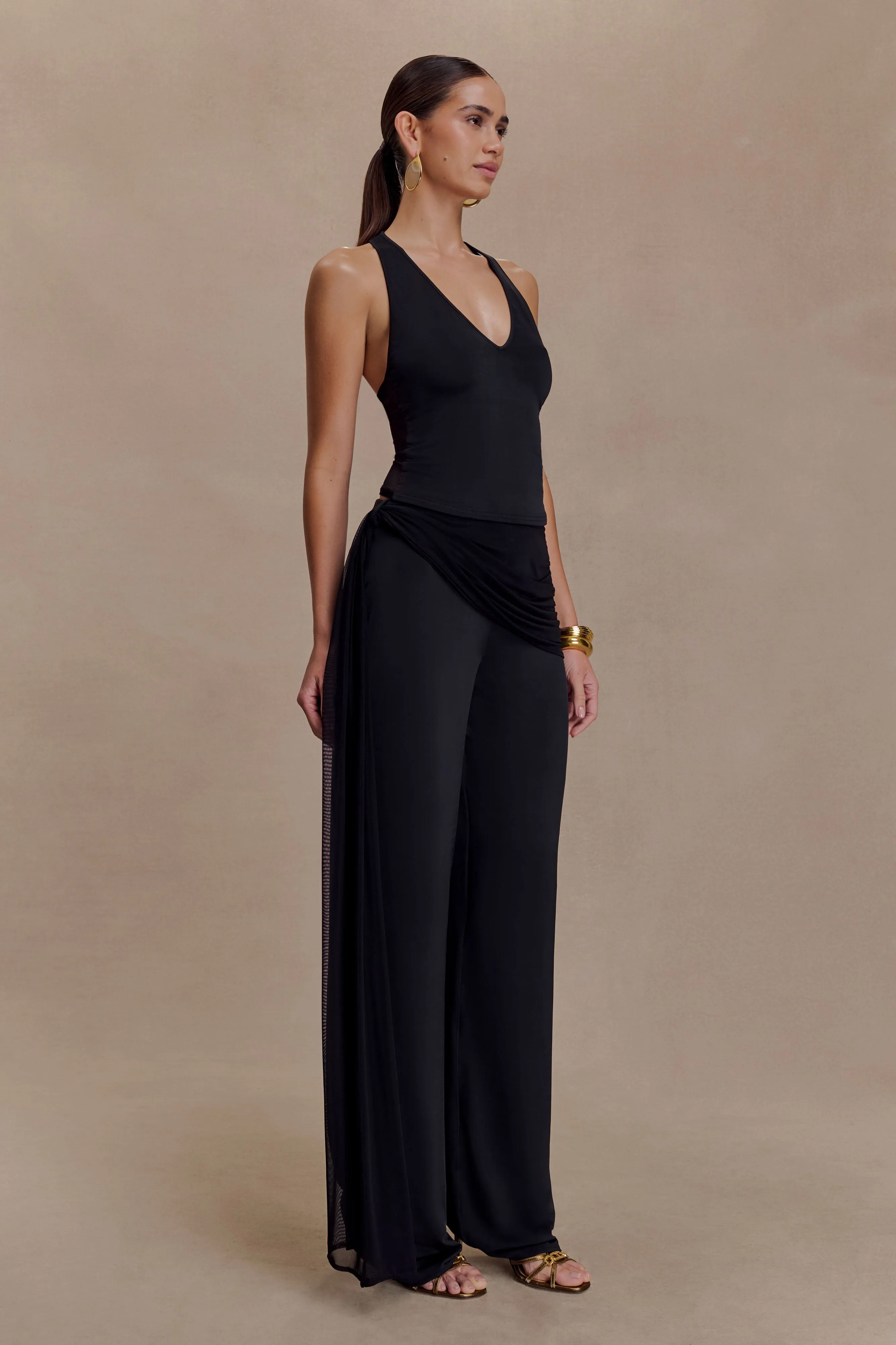 Aspyn Slinky Gathered Wide Leg Pants - Black sold by Meshki product image thumbnail 3