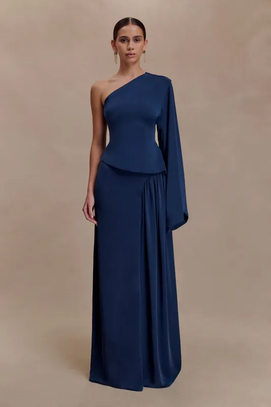 Vivica Slinky Gathered Maxi Skirt - Midnight Navy sold by Meshki