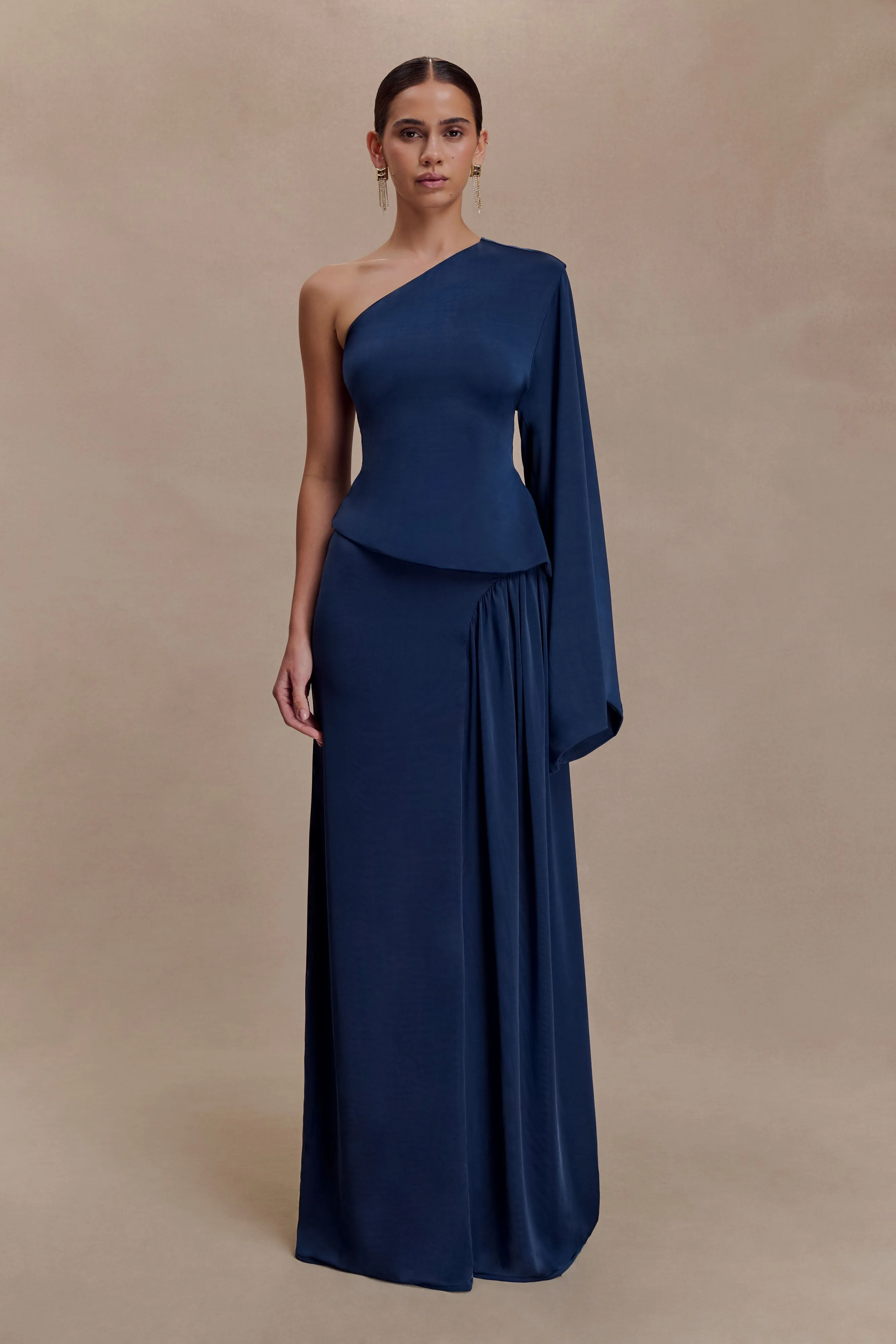 Vivica Slinky Gathered Maxi Skirt - Midnight Navy sold by Meshki