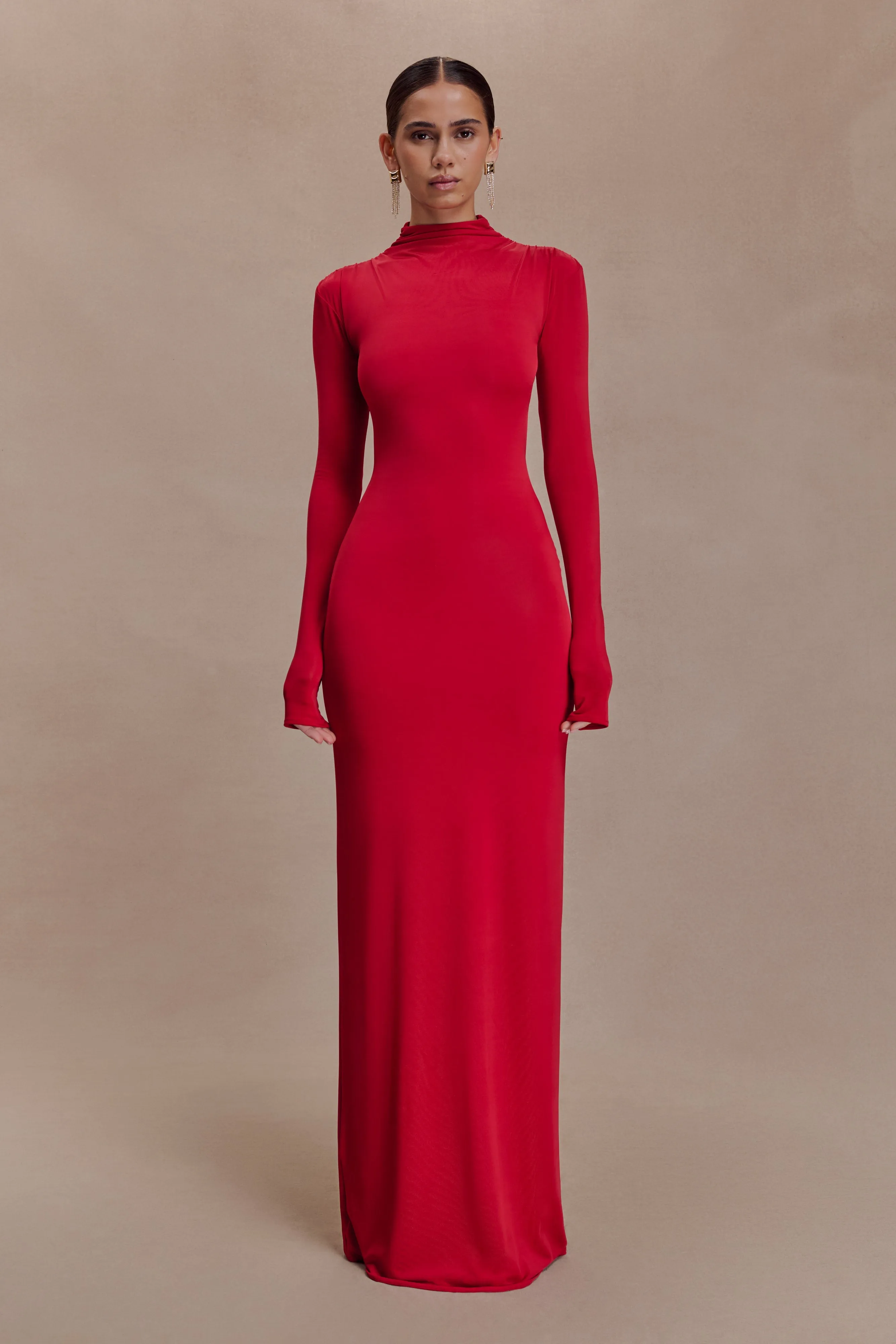 Kiyah Slinky Cut Out Maxi Dress - Red sold by Meshki product image thumbnail 3