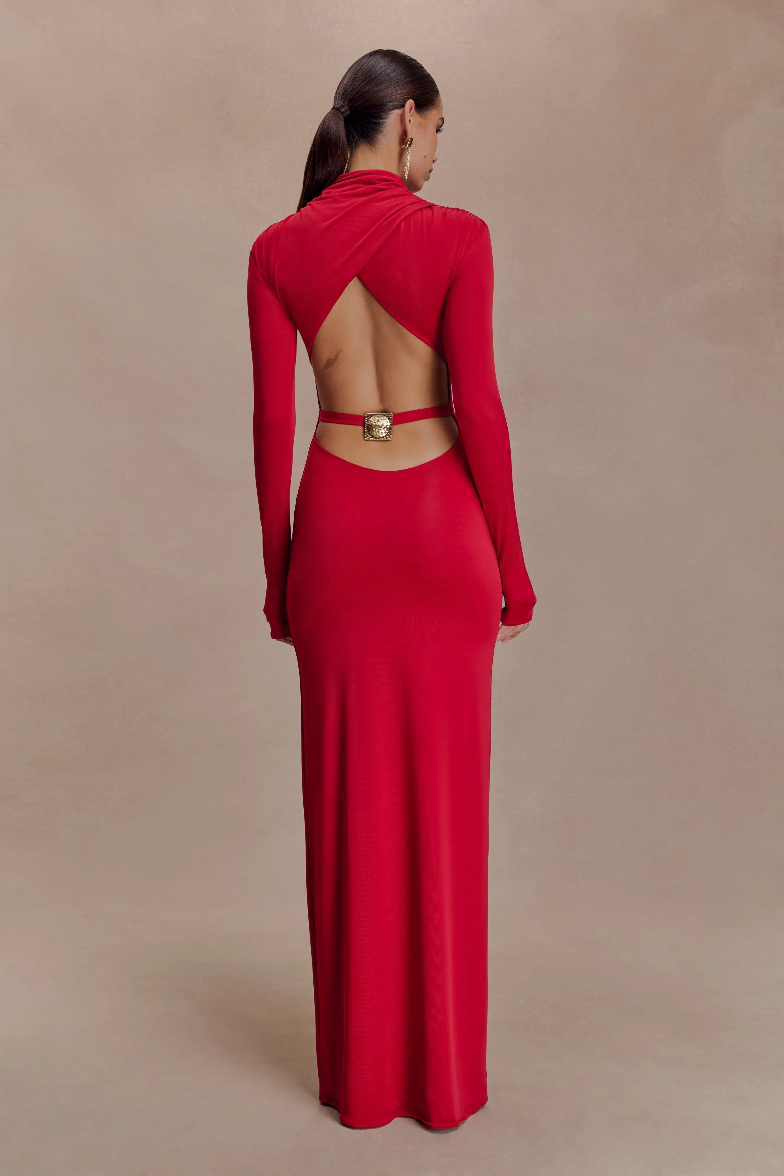Kiyah Slinky Cut Out Maxi Dress - Red sold by Meshki product image thumbnail 4