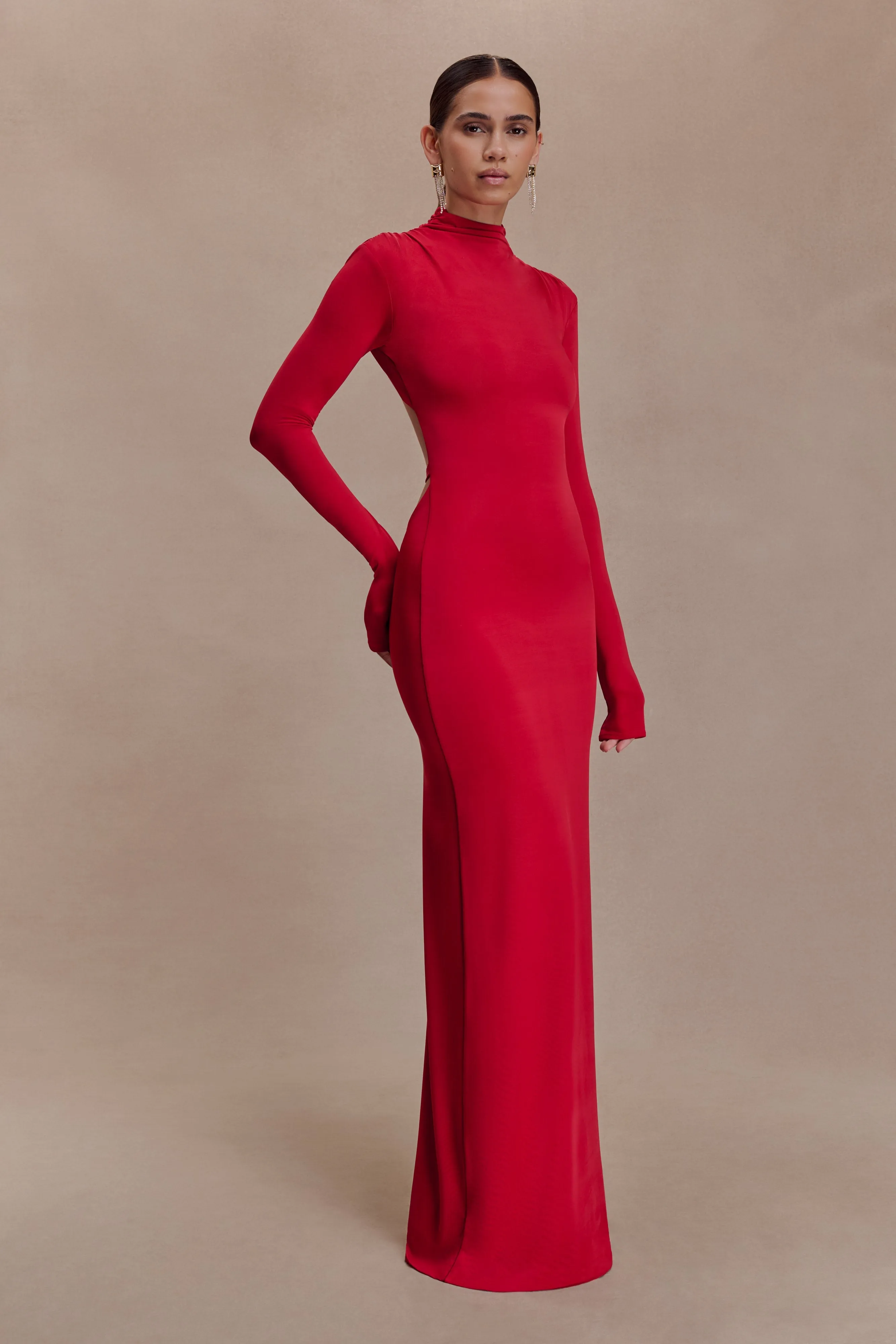 Kiyah Slinky Cut Out Maxi Dress - Red sold by Meshki product image thumbnail 5