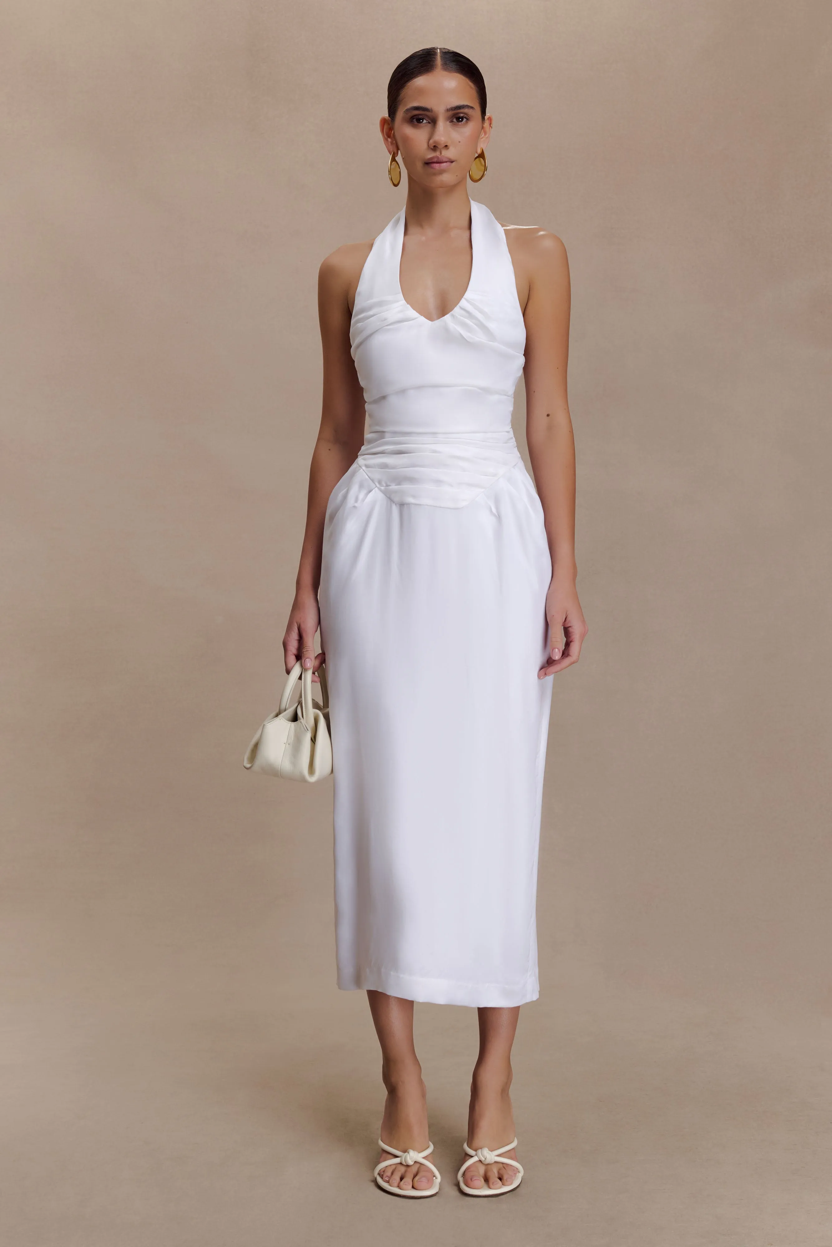 Daniela Ruched Halter Midi Dress - White sold by Meshki product image thumbnail 3