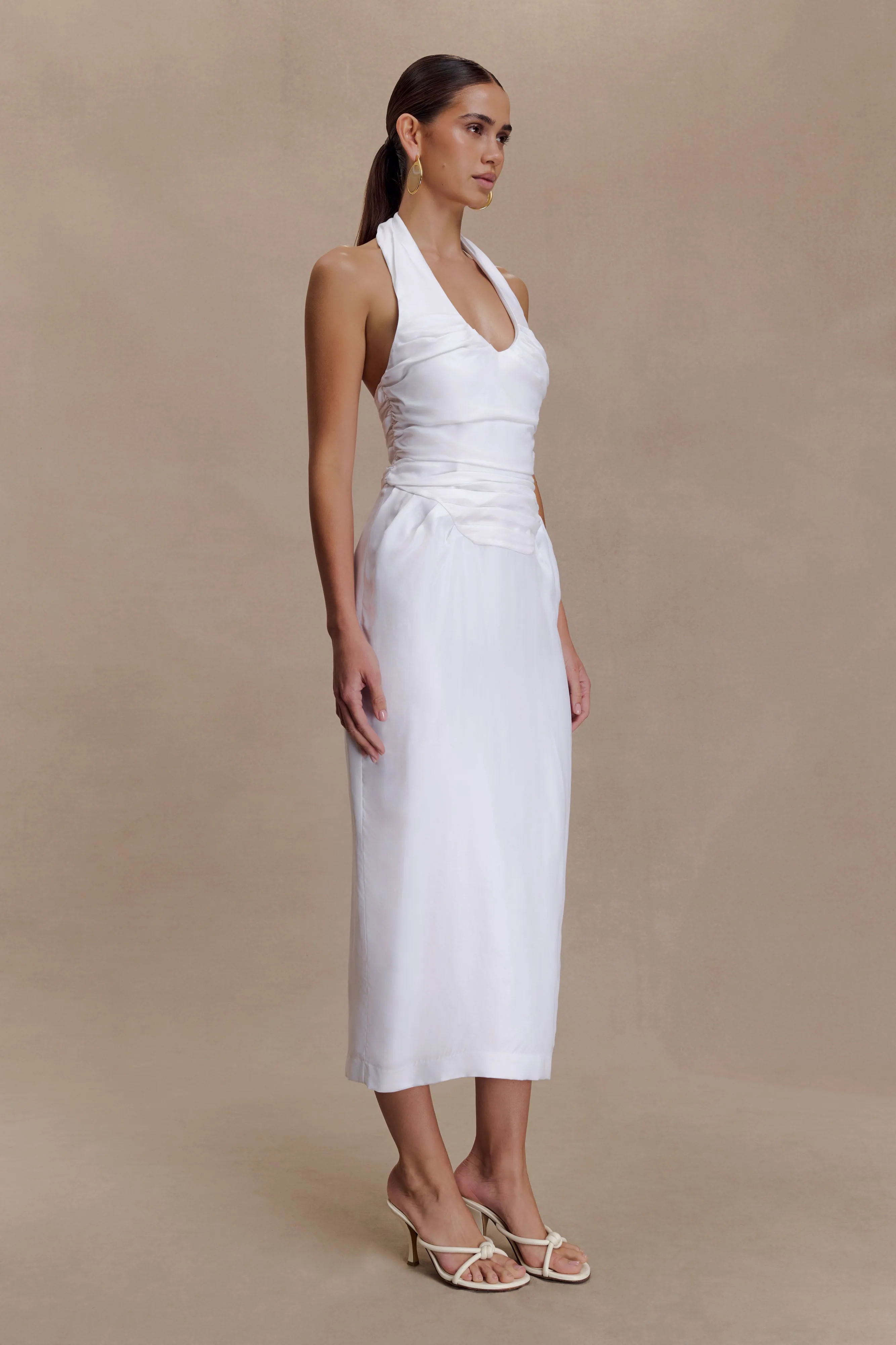 Daniela Ruched Halter Midi Dress - White sold by Meshki product image thumbnail 2