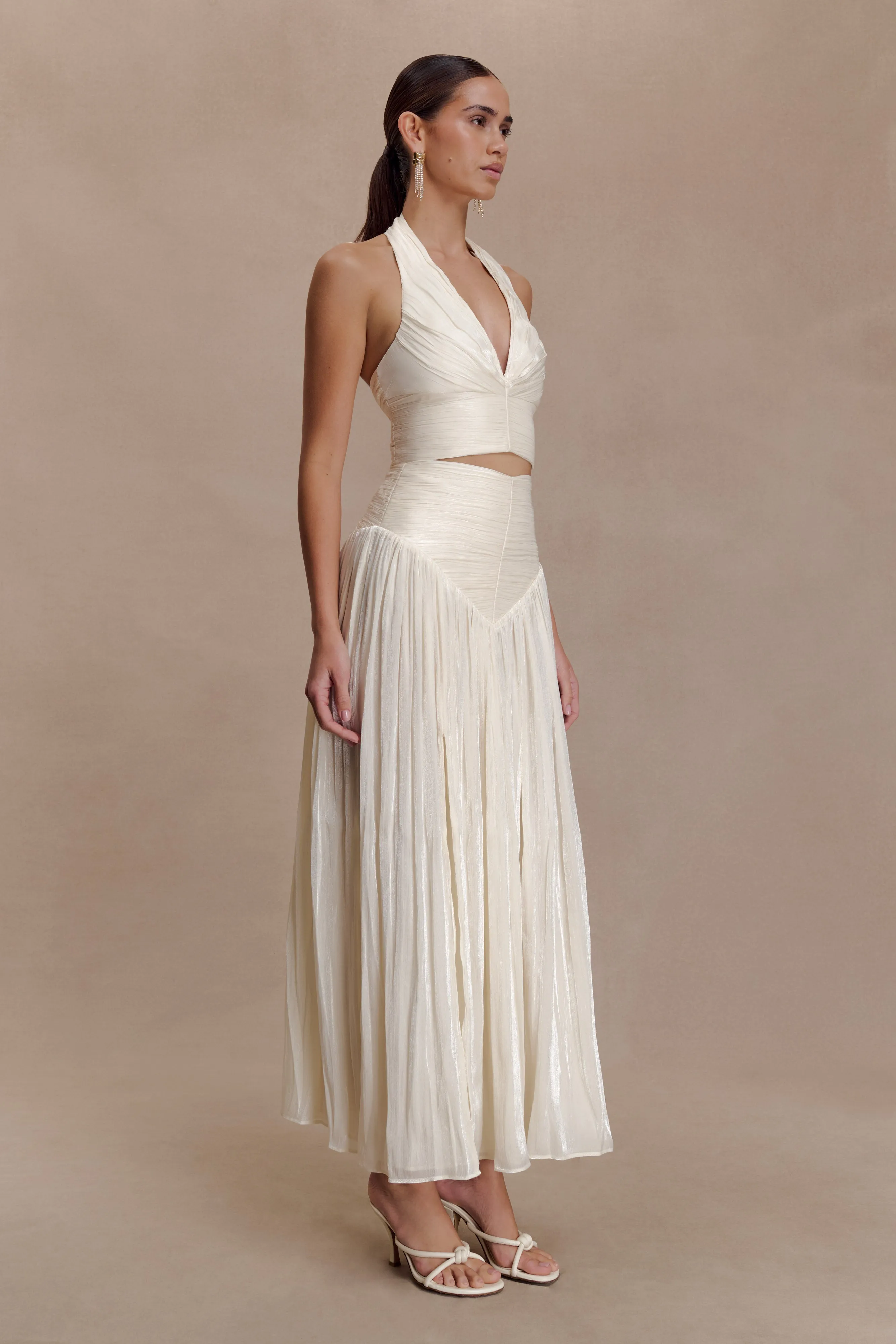 Makena Gathered Midi Skirt - Opal White sold by Meshki product image thumbnail 4