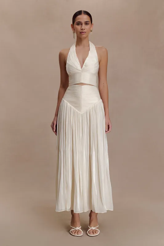 Makena Gathered Midi Skirt - Opal White sold by Meshki