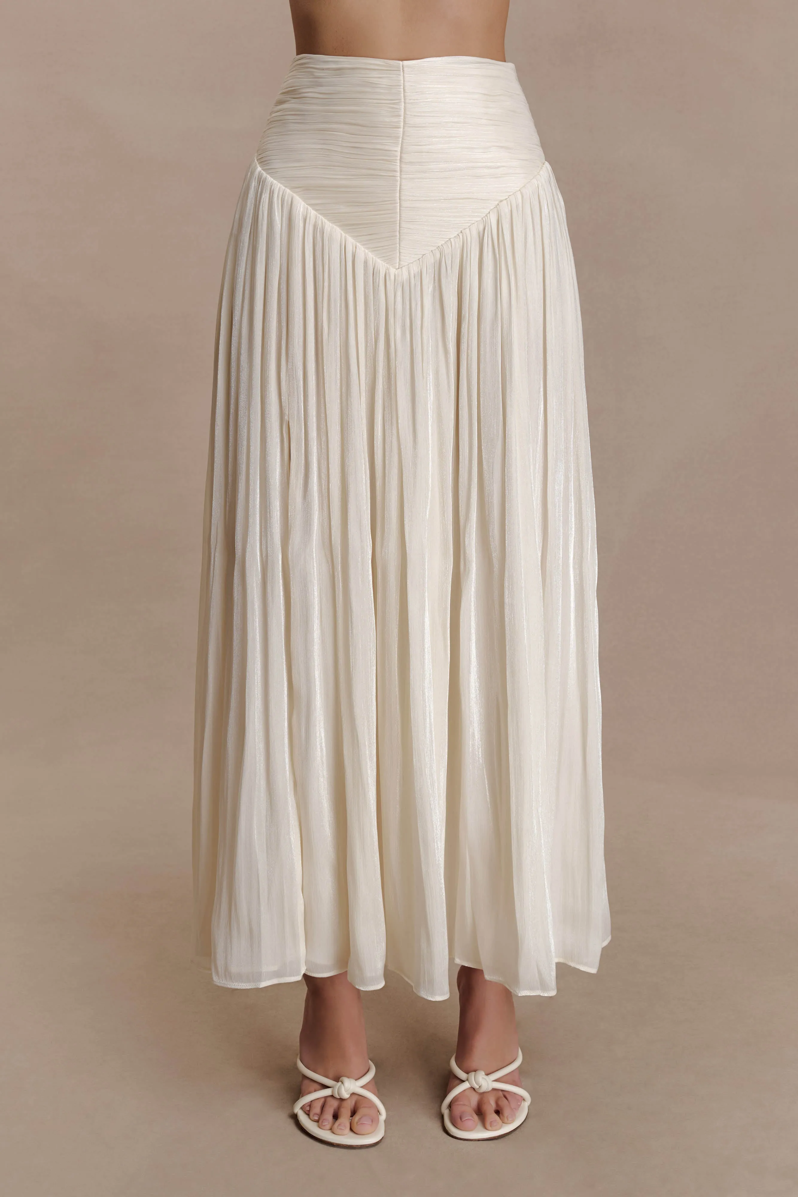 Makena Gathered Midi Skirt - Opal White sold by Meshki product image thumbnail 5