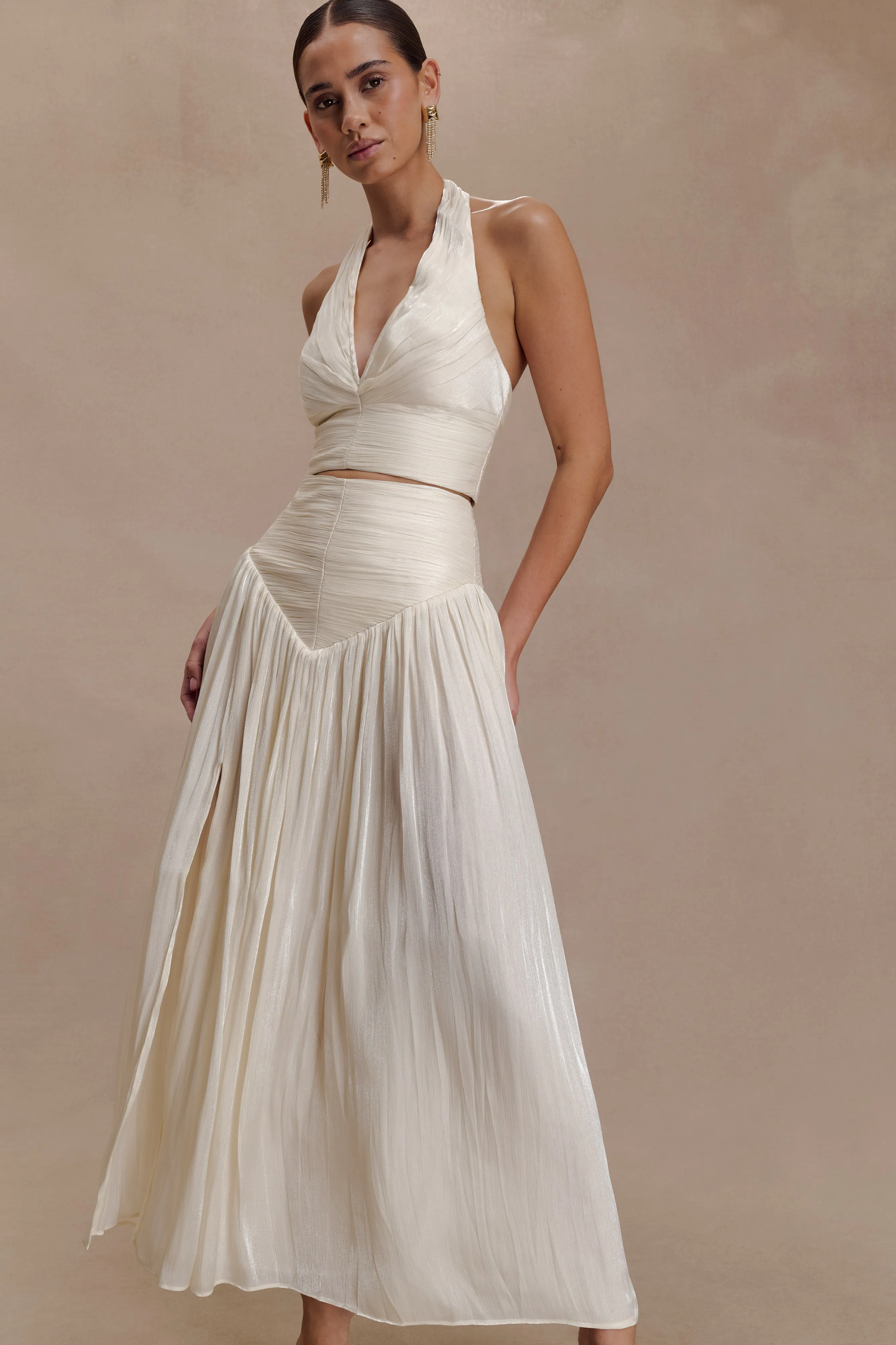 Makena Gathered Midi Skirt - Opal White sold by Meshki product image thumbnail 2