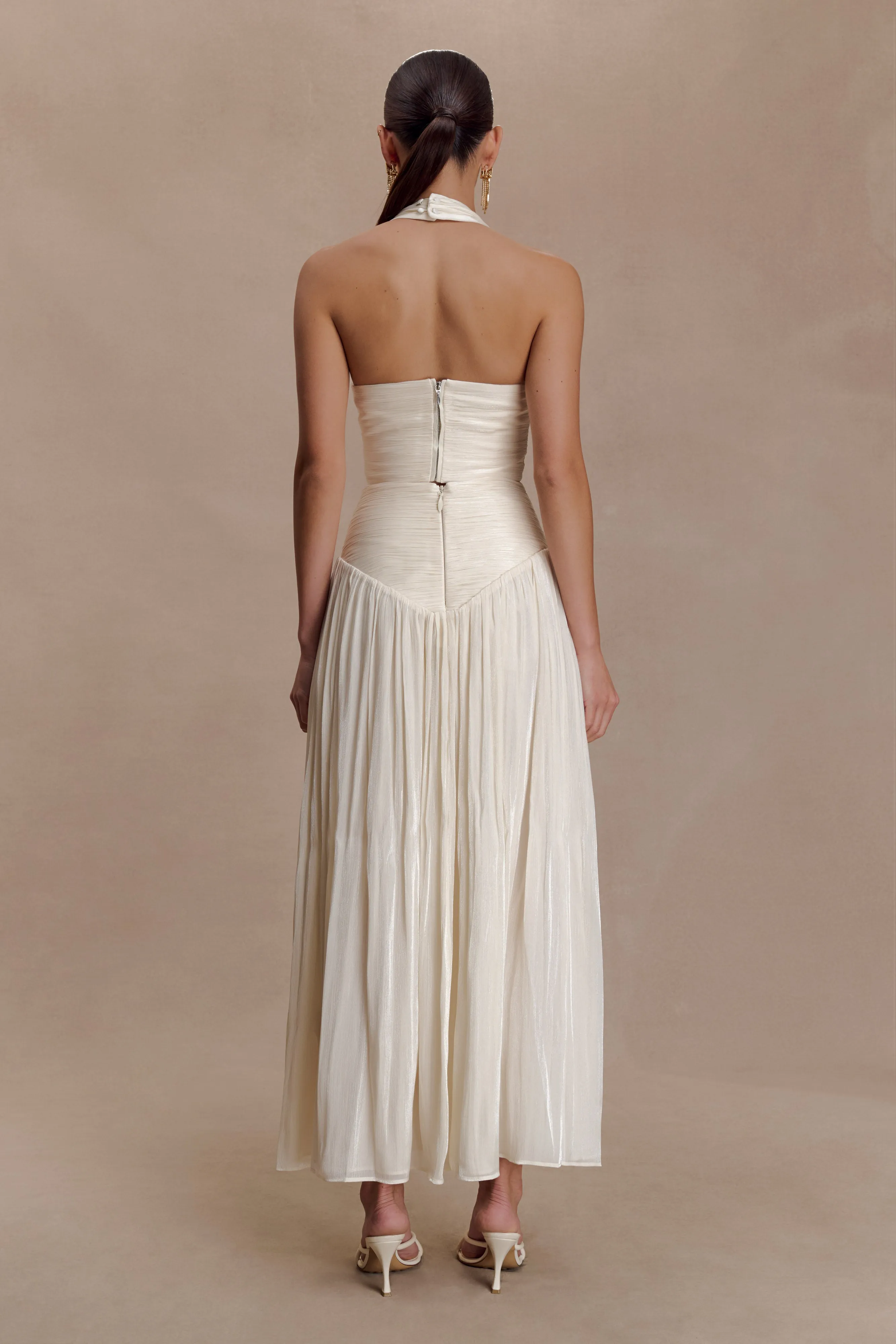 Makena Gathered Midi Skirt - Opal White sold by Meshki product image thumbnail 3